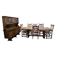 Arts and Crafts Oak Dining Room Suite, Table, Chairs and Dresser by Webber