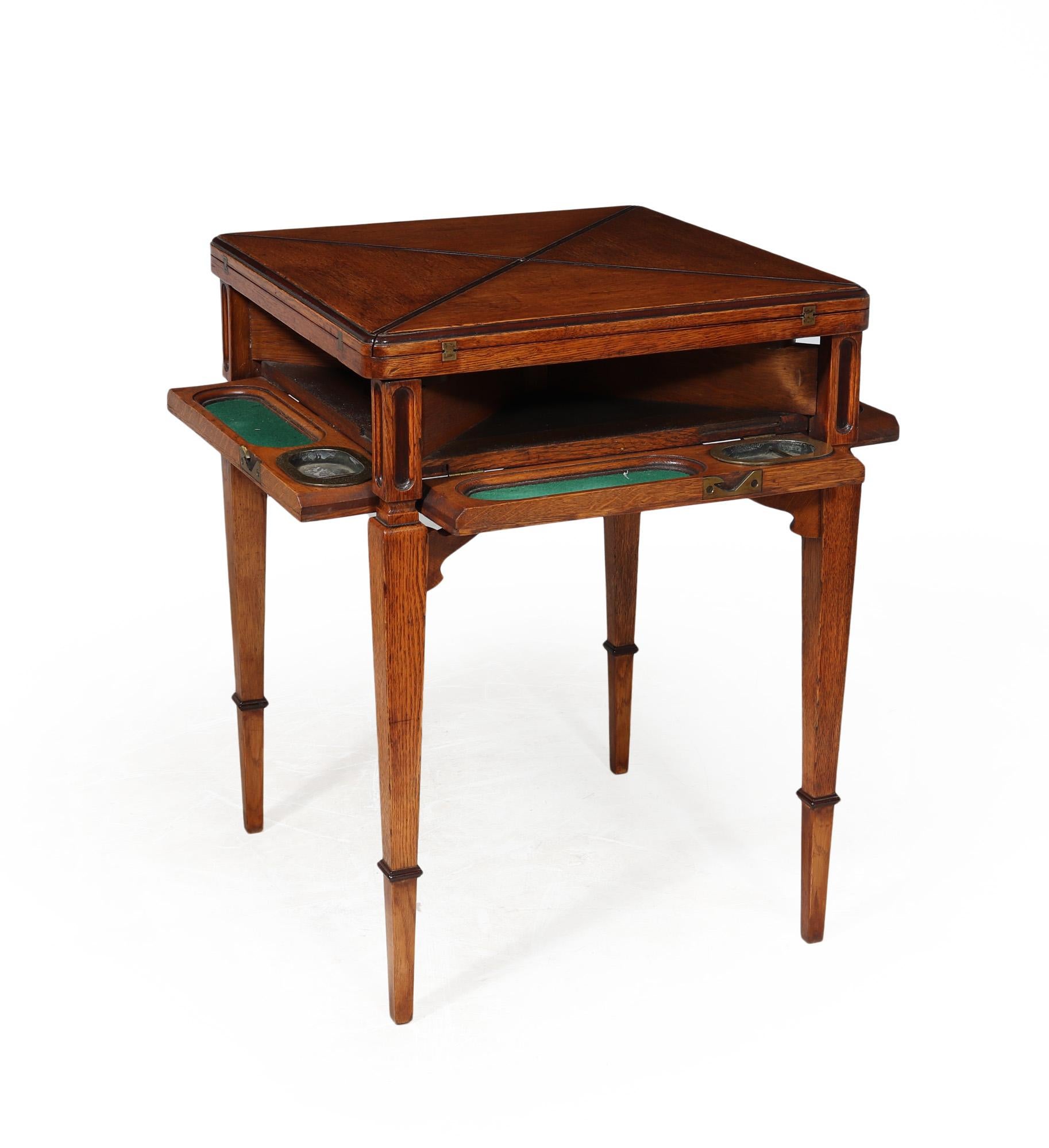 European Arts And Crafts Oak Envelope Card Table For Sale