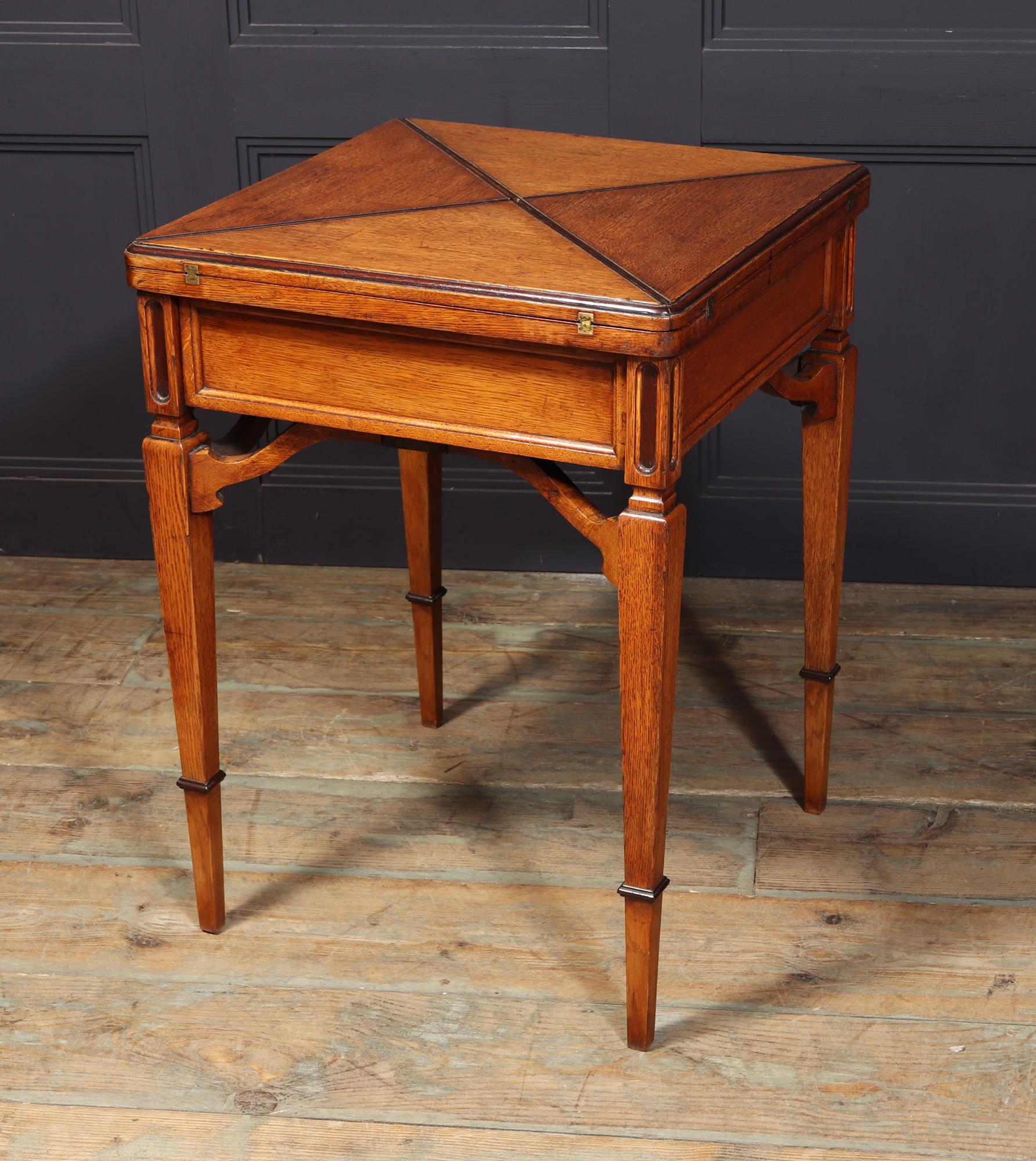 Late 19th Century Arts And Crafts Oak Envelope Card Table For Sale