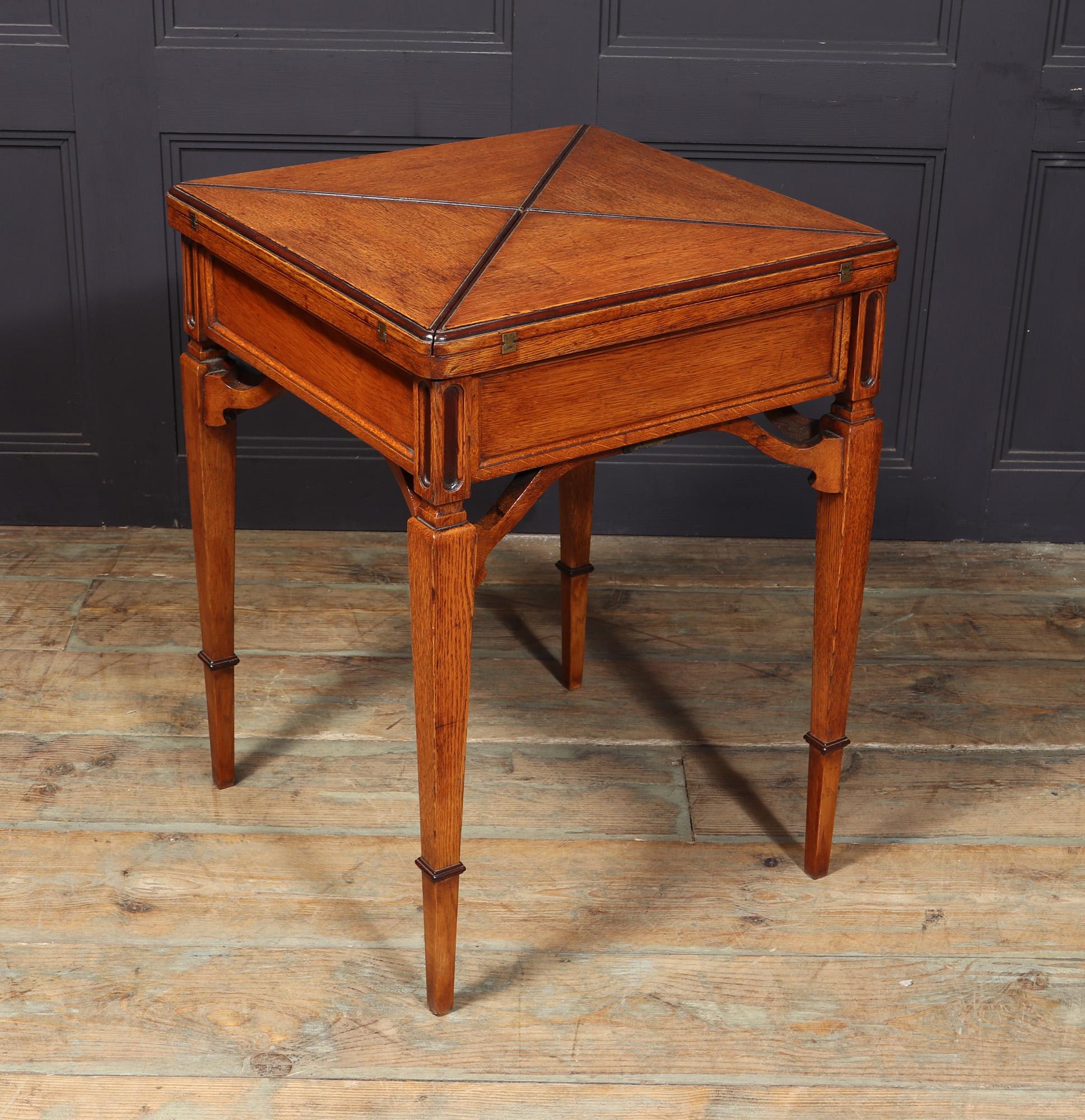 Arts And Crafts Oak Envelope Card Table For Sale 1