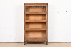 Arts and Crafts Oak Four-Stack Barrister Bookcase with Leaded Glass by Lundstrom