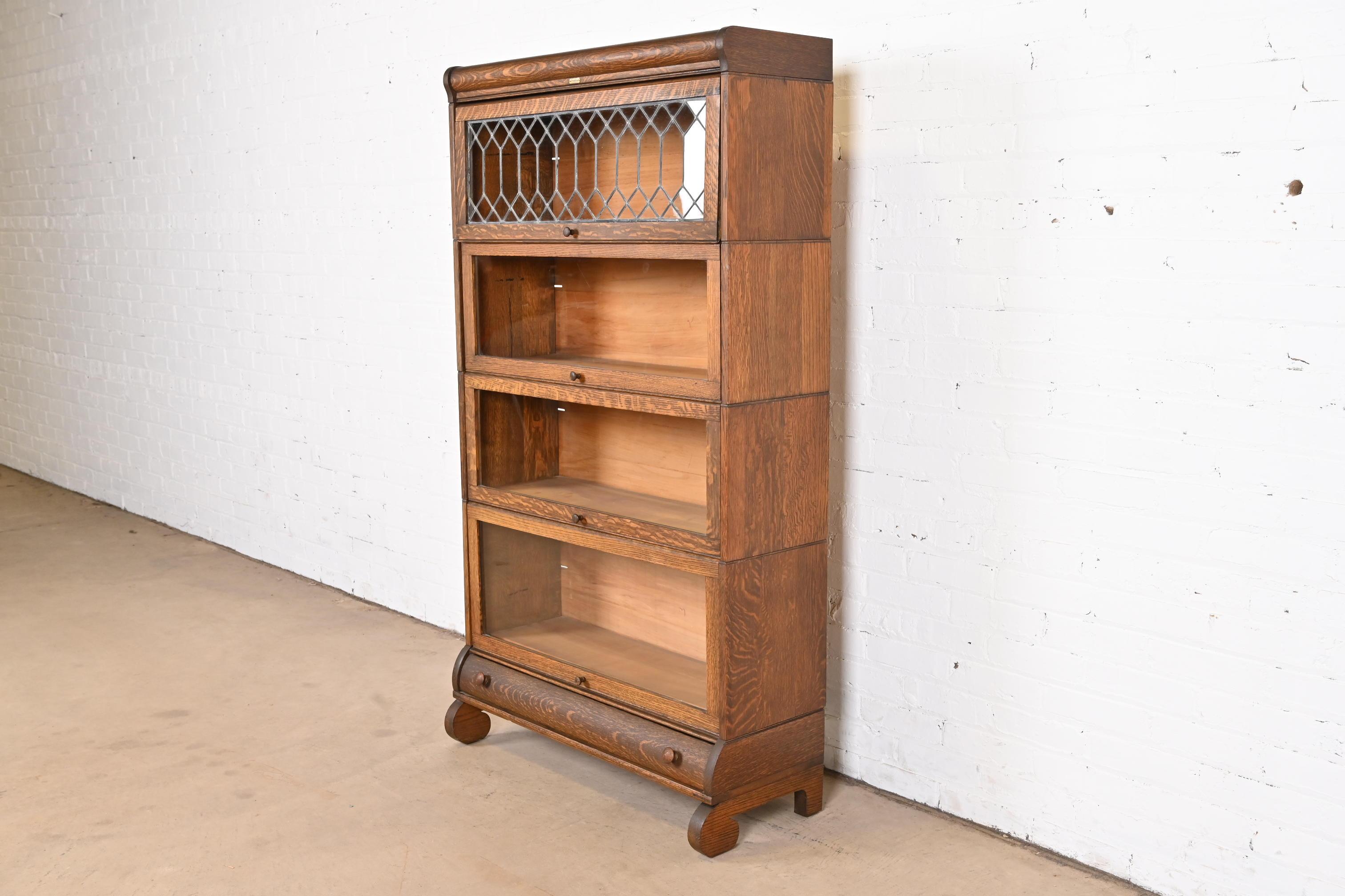 oak barrister bookcase with leaded glass