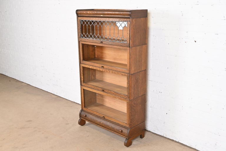 Arts and Crafts Oak Four-Stack Barrister Bookcase With Leaded Glass by ...