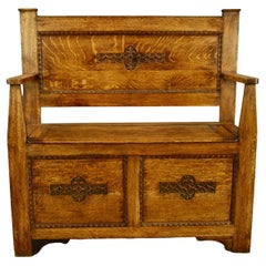Antique Arts and Crafts Oak Hall Bench