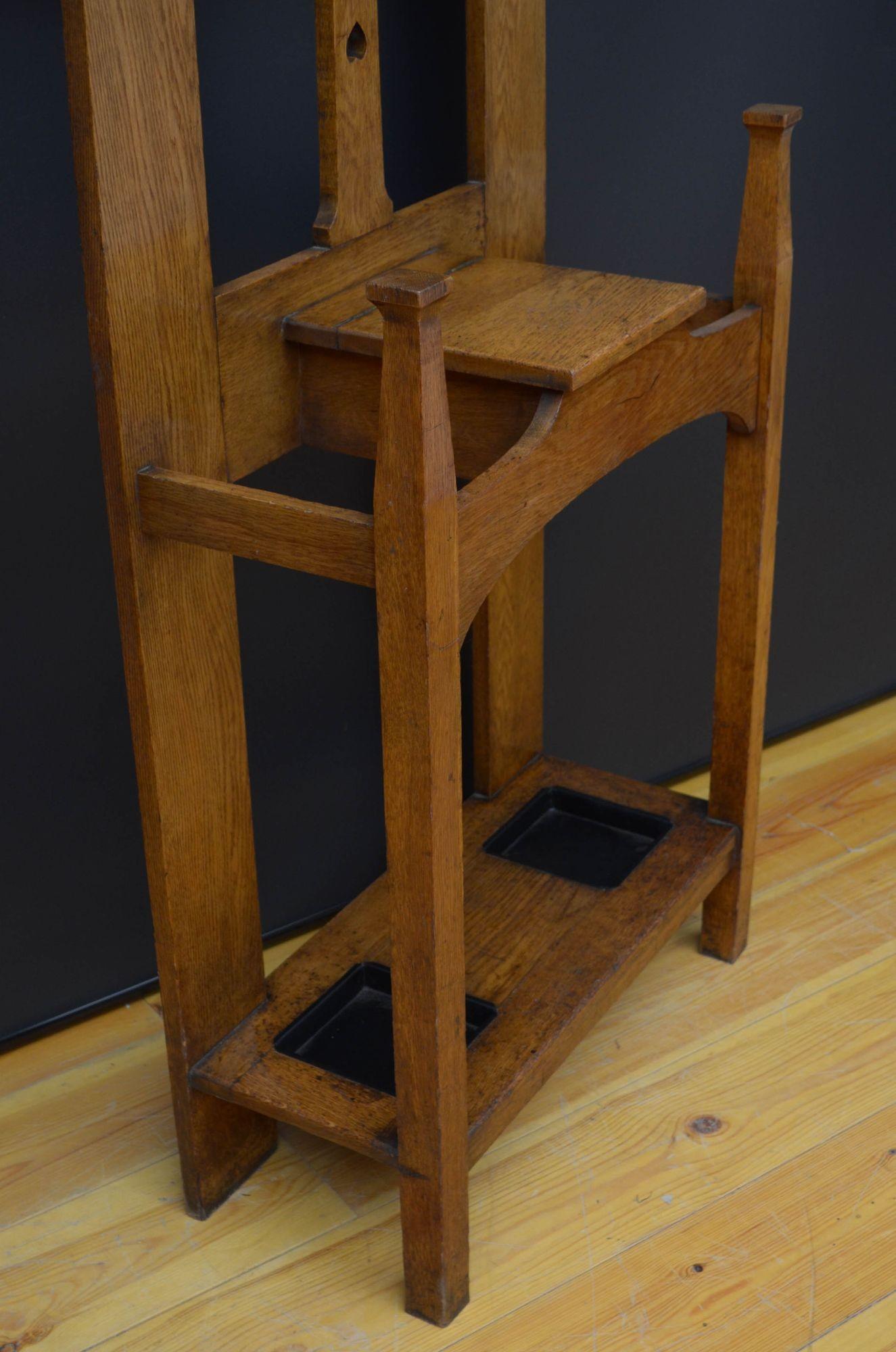 Arts and Crafts Oak Hall Stand For Sale 7