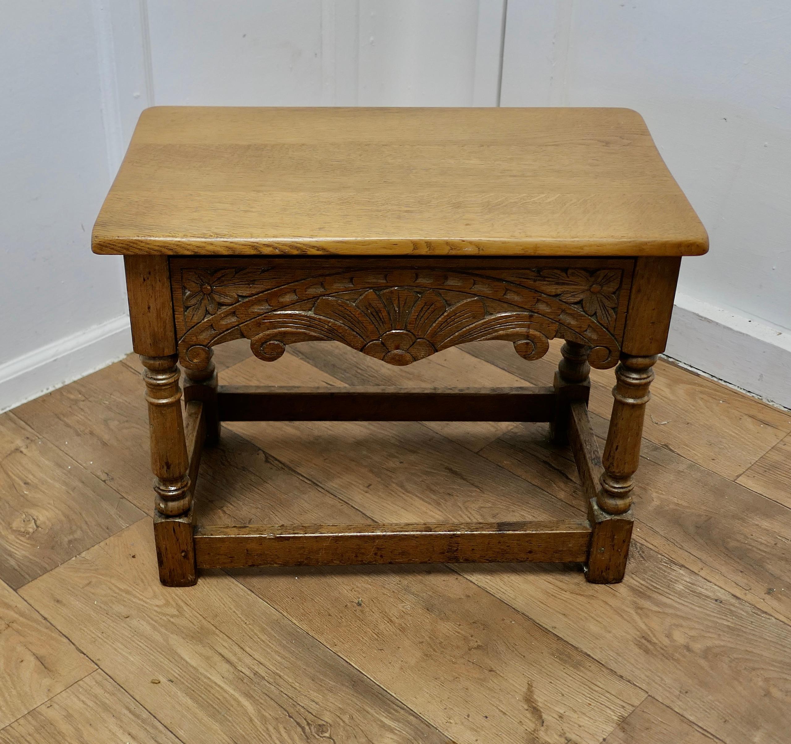 Gothic Arts and Crafts Oak Joint Stool, Occasional Table with Drawer    For Sale
