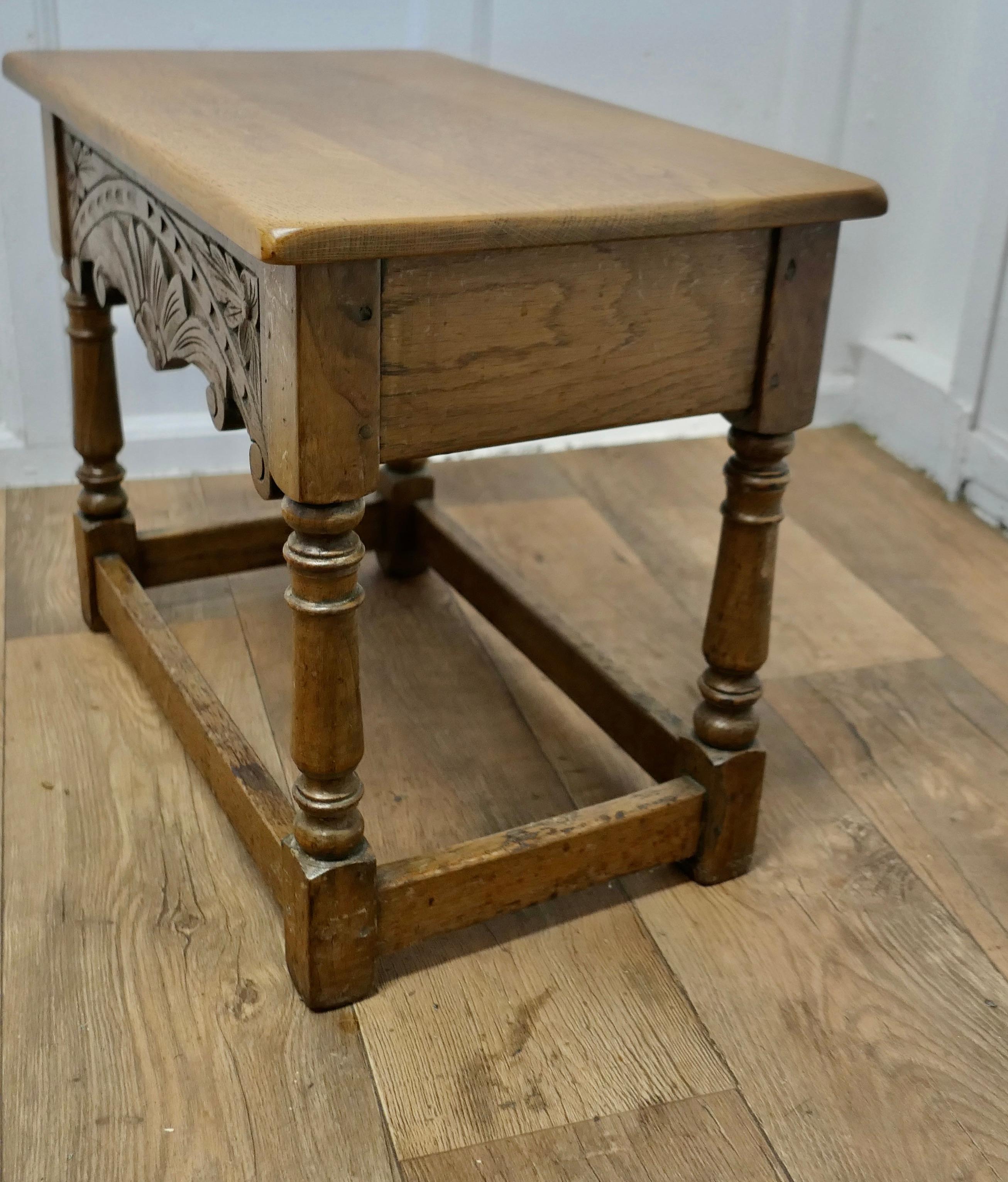 Late 19th Century Arts and Crafts Oak Joint Stool, Occasional Table with Drawer    For Sale