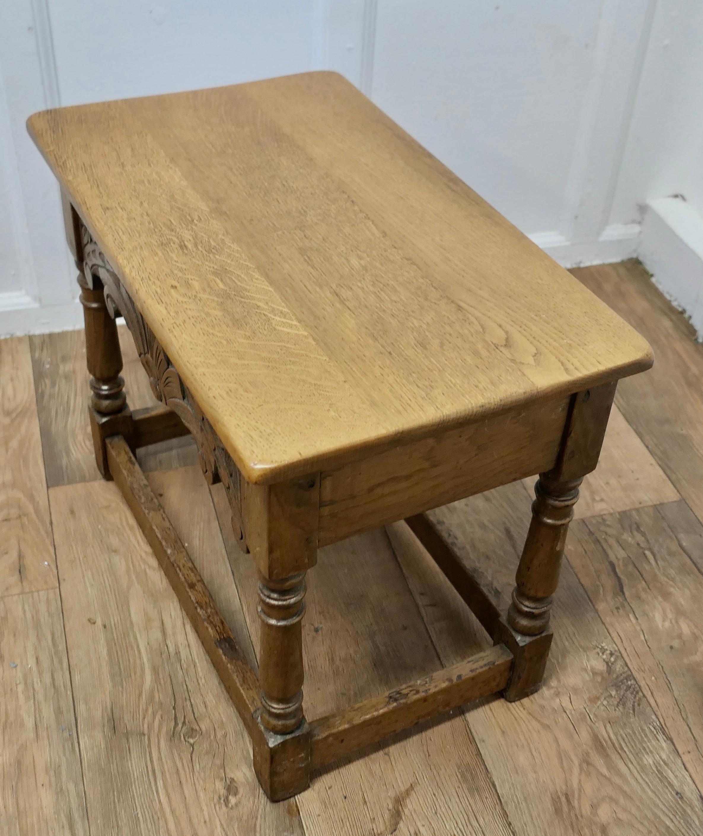 Arts and Crafts Oak Joint Stool, Occasional Table with Drawer    For Sale 1
