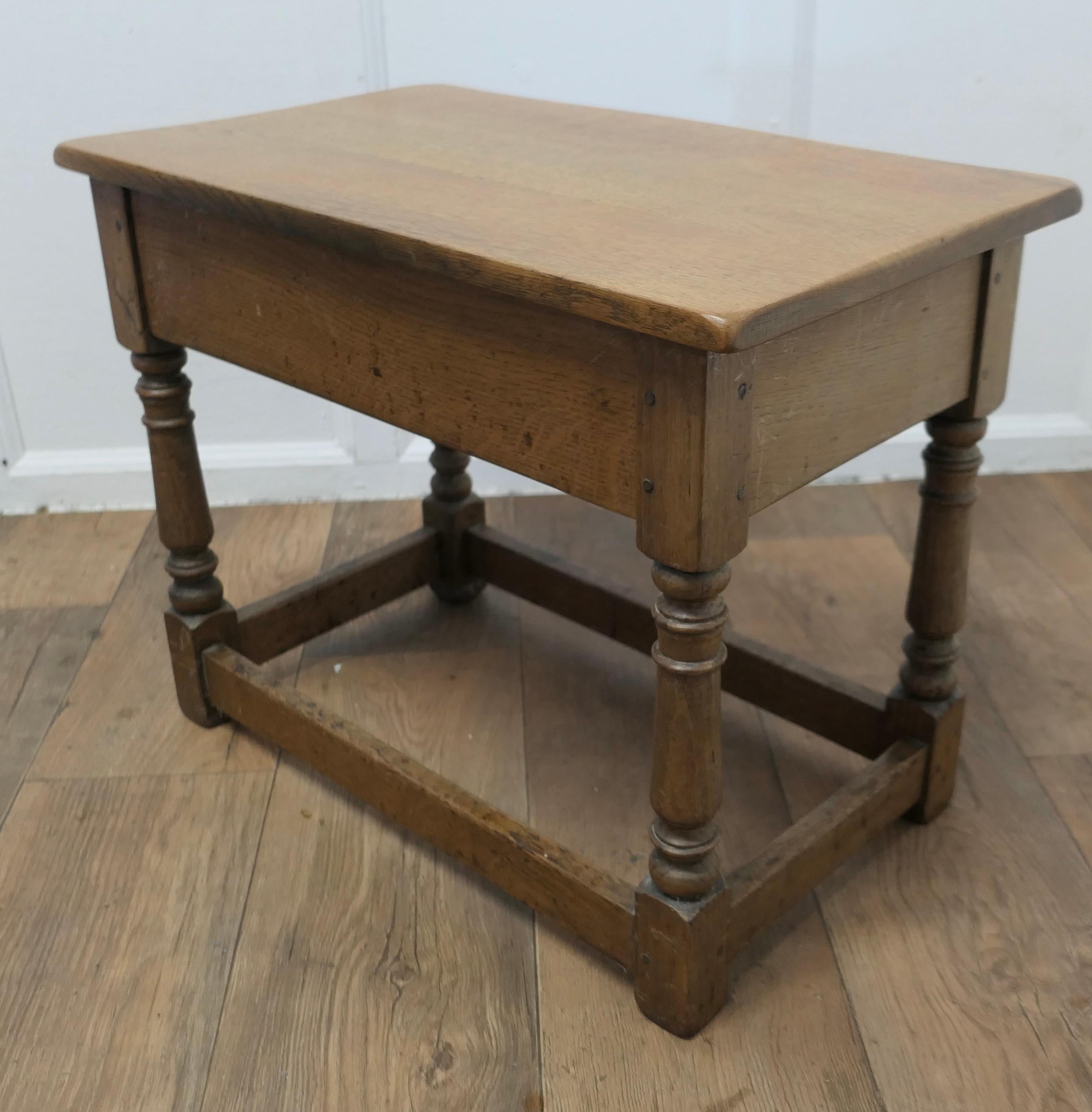 Arts and Crafts Oak Joint Stool, Occasional Table with Drawer    For Sale 2