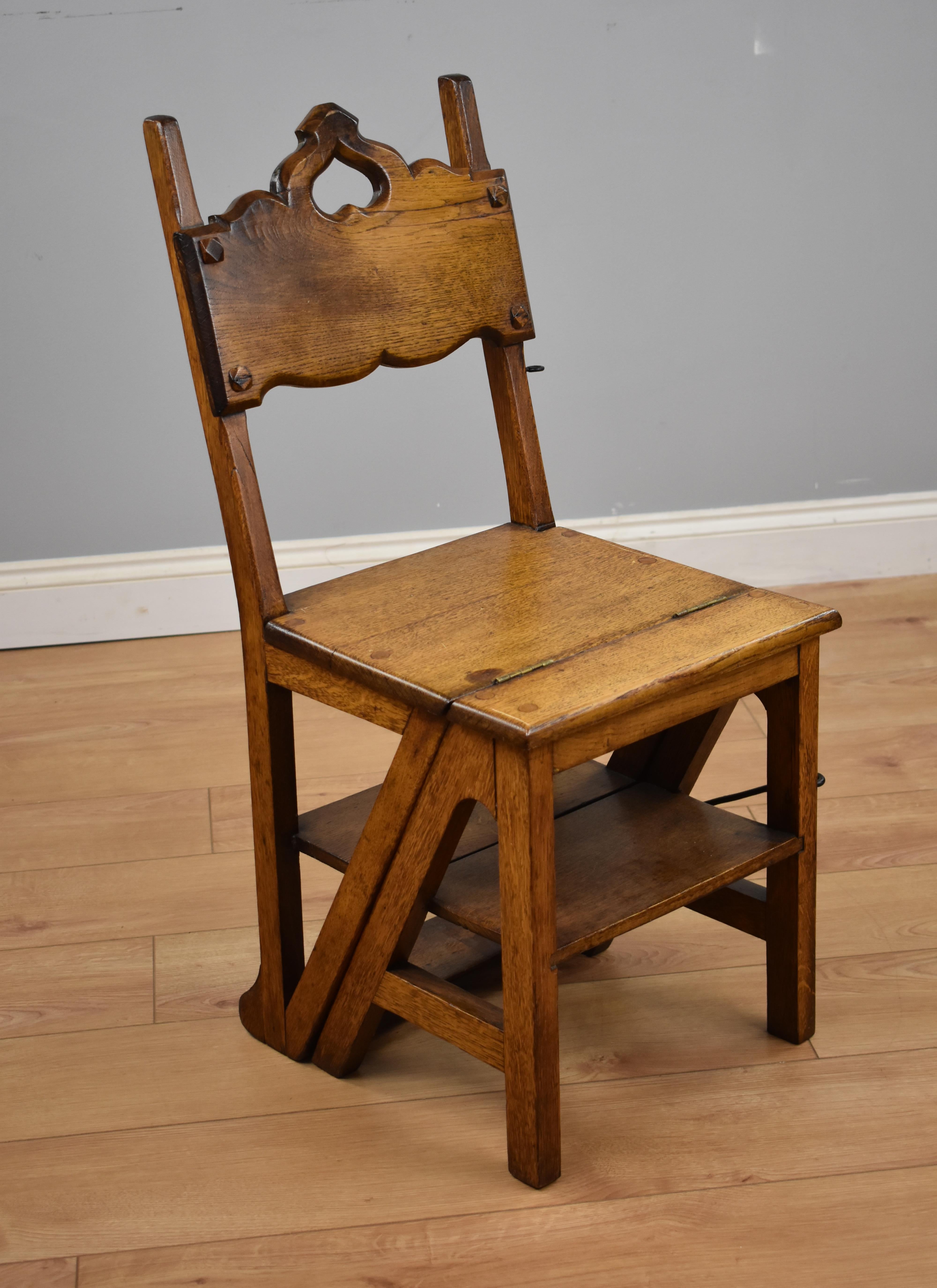 European Arts & Crafts Oak Metamorphic Chair/steps