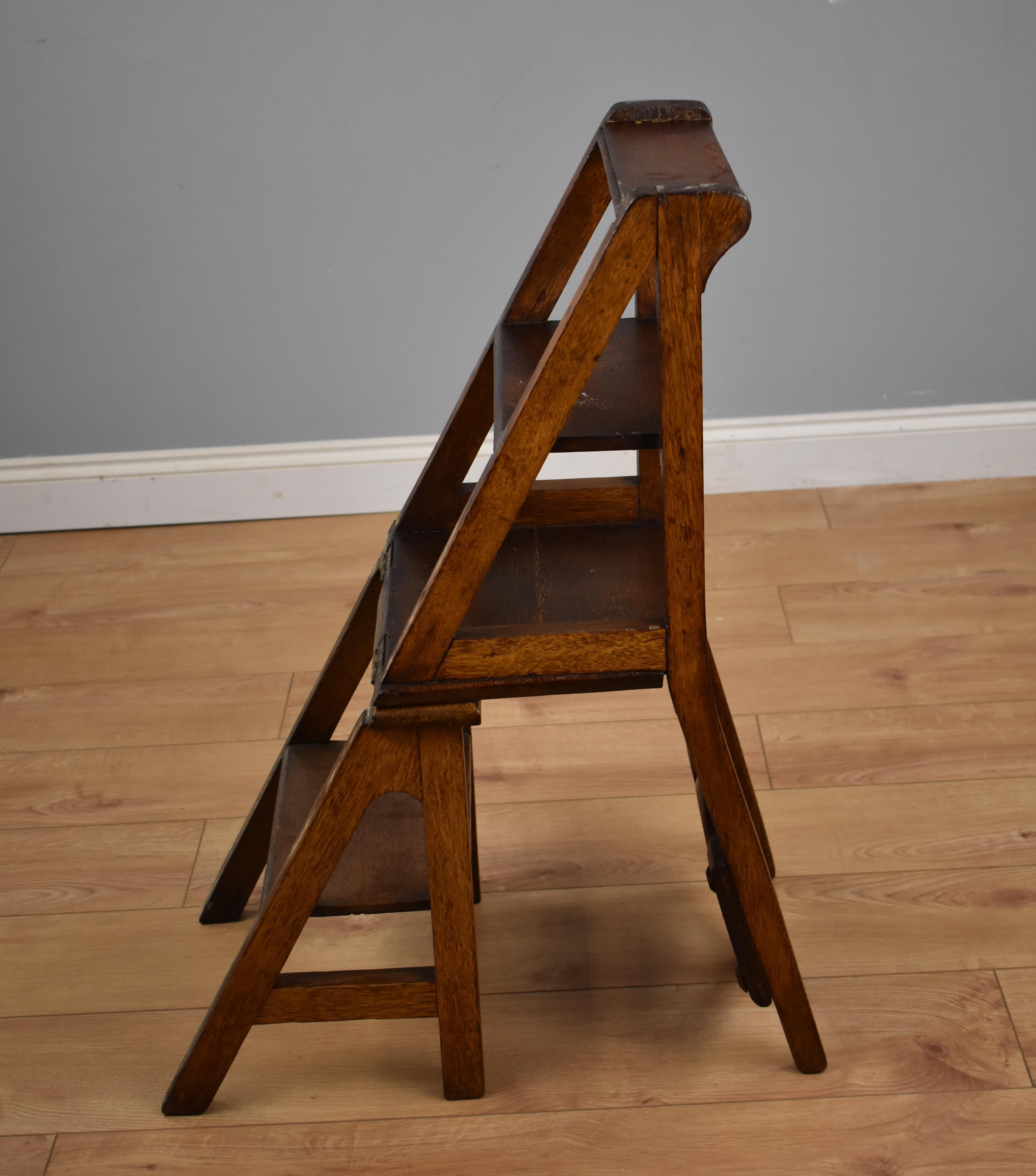 Arts & Crafts Oak Metamorphic Chair/steps In Good Condition In Chelmsford, Essex