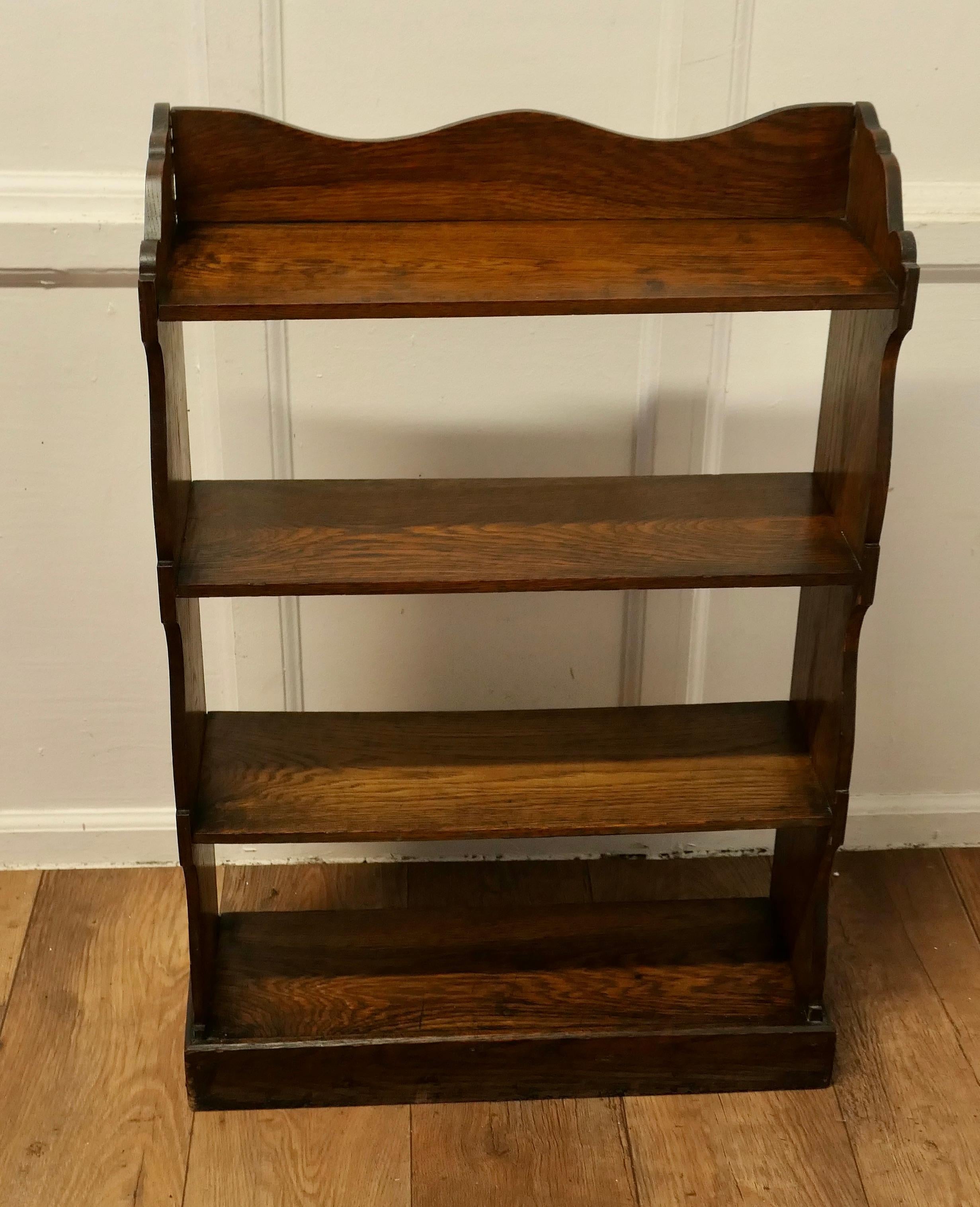 Late 19th Century Arts and Crafts Oak Open Front Bookcase.  This Oak bookcase has 4 open shelves a For Sale