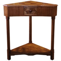 Arts and Crafts Oak Parquetry Side Table With Single Drawer on Columnar Base.