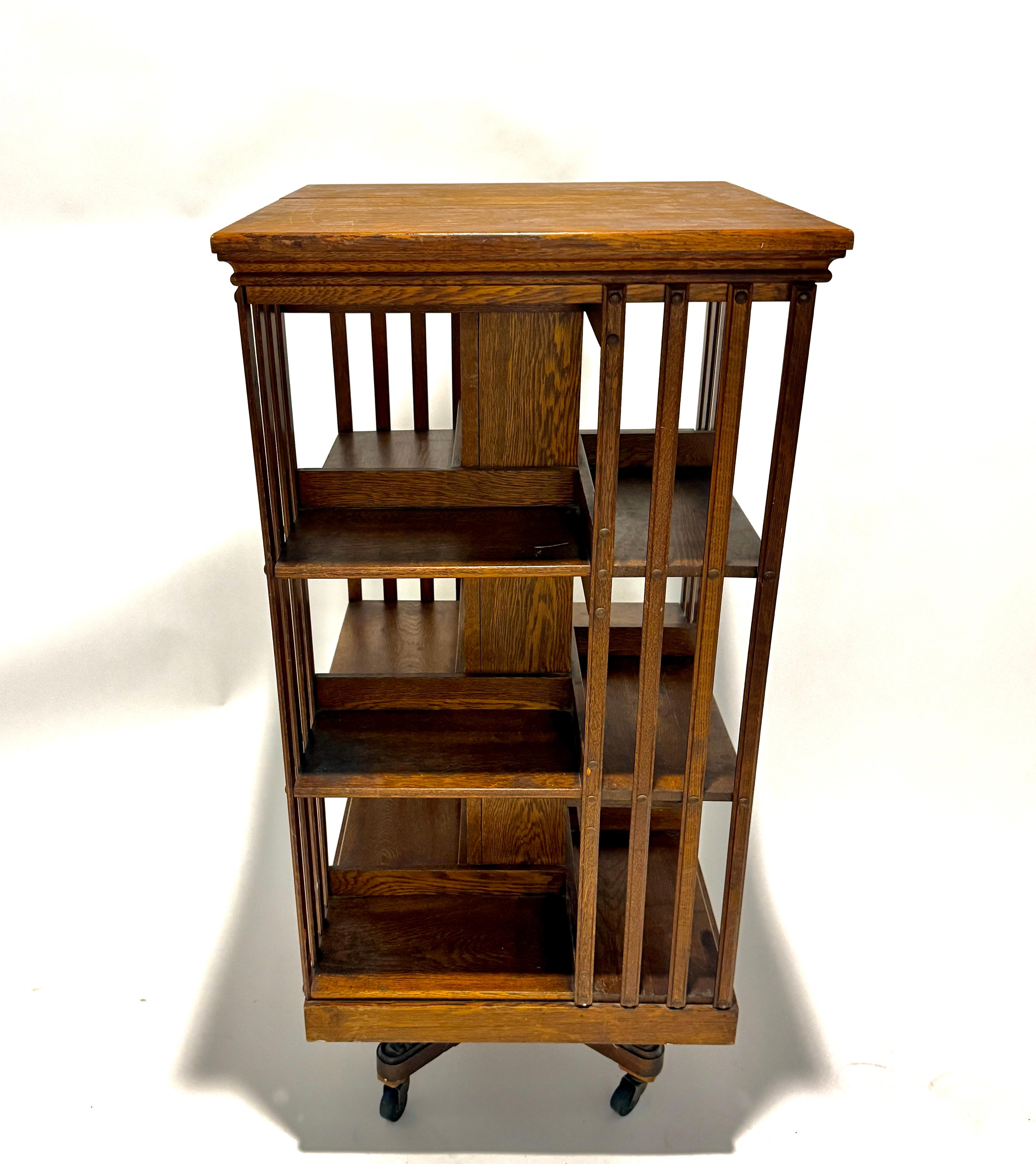 American Arts and Crafts Oak Revolving Bookcase by Danner For Sale