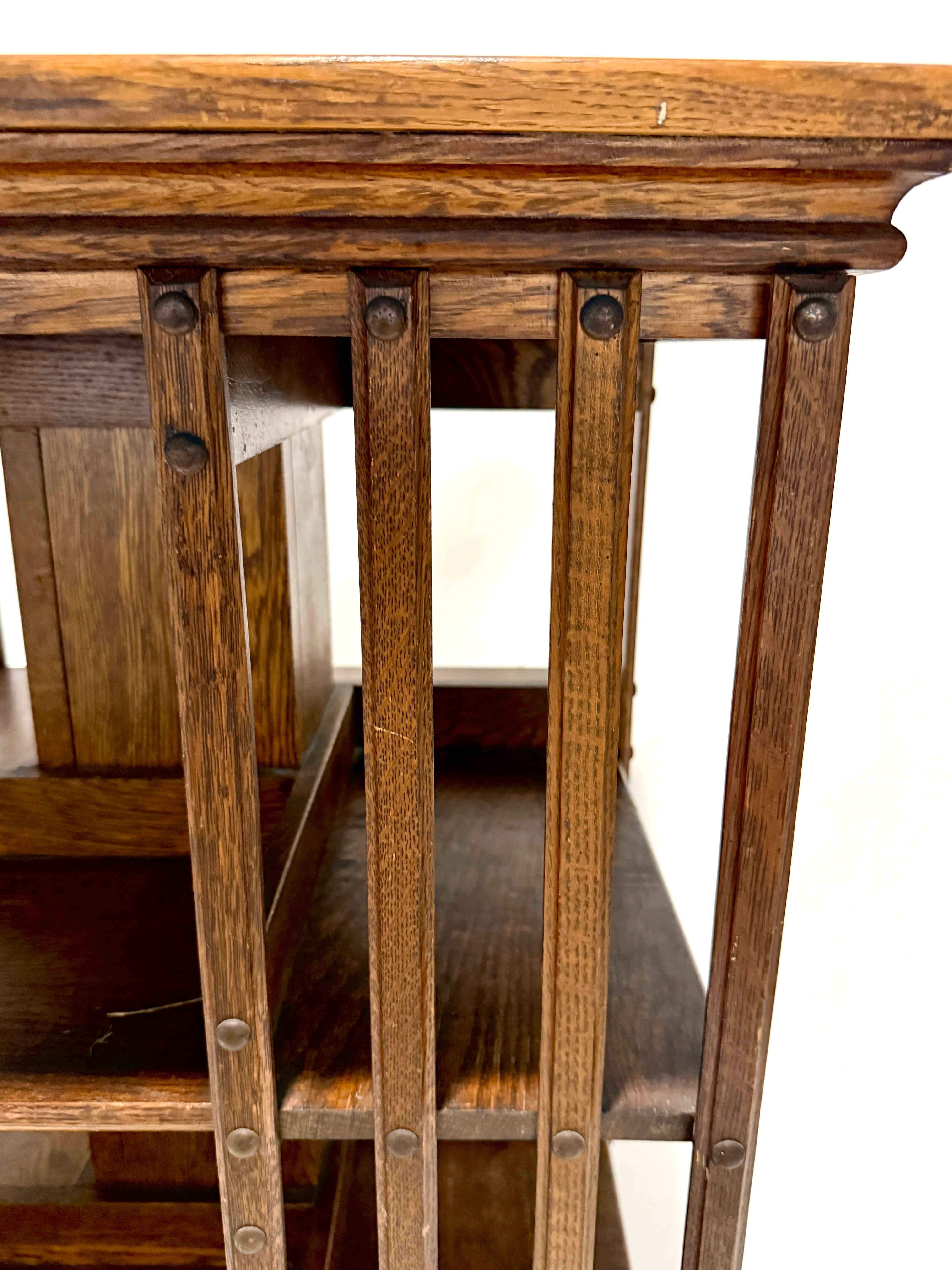 Arts and Crafts Oak Revolving Bookcase by Danner In Good Condition For Sale In Norwood, NJ