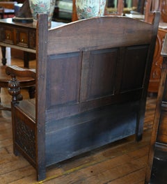 Arts and Crafts Oak Settle Hand Carved Hall Bench Chest