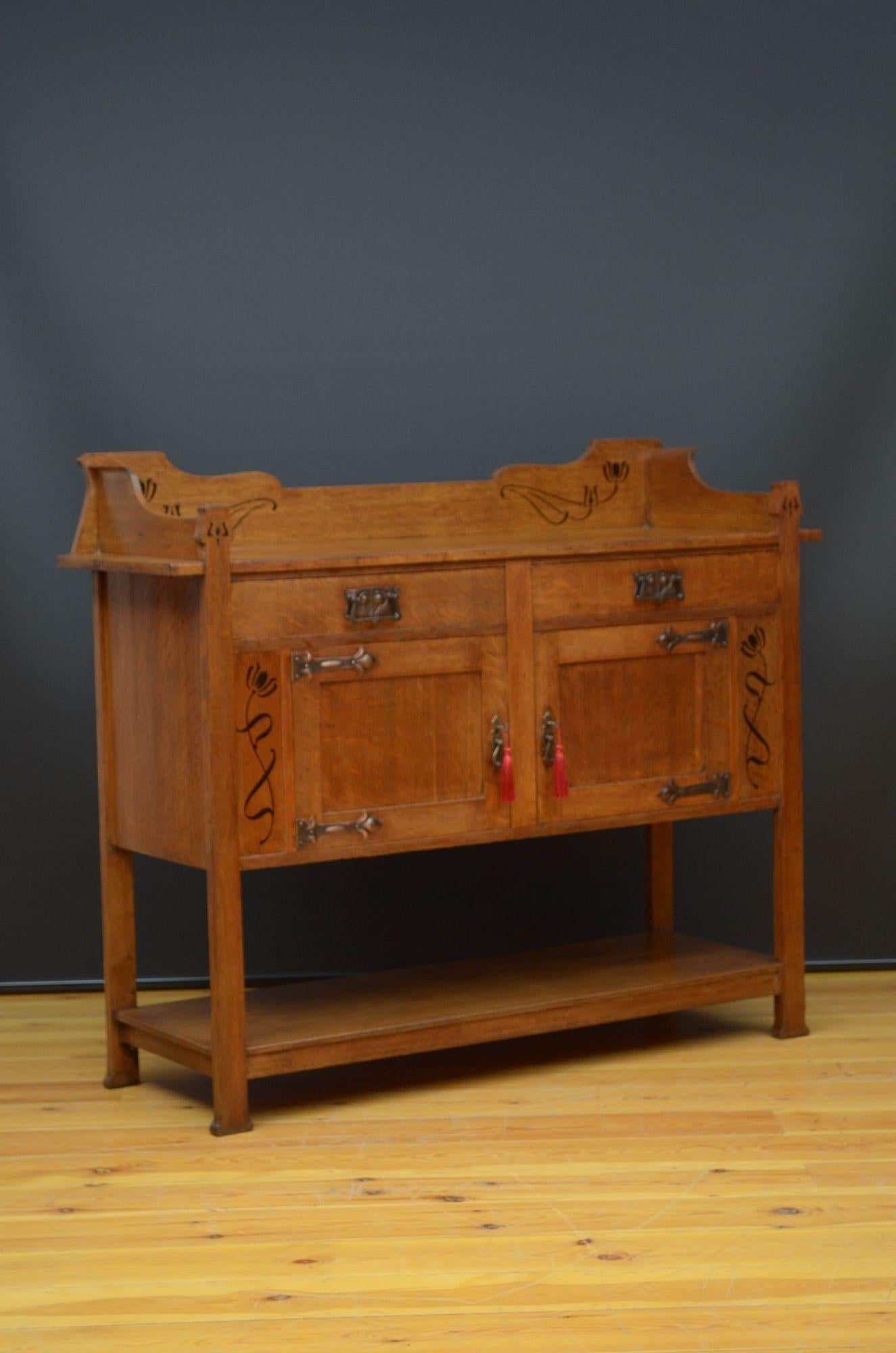 English Arts and Crafts Oak Sideboard For Sale