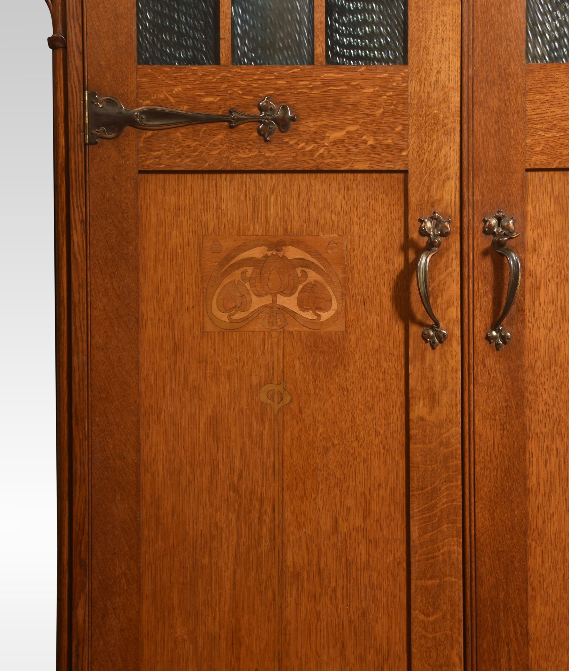 British Arts and Crafts Oak Three Door Wardrobe