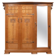 Arts and Crafts Oak Three Door Wardrobe