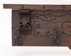 Arts and Crafts Oak Wall-Hanging Coat Rack