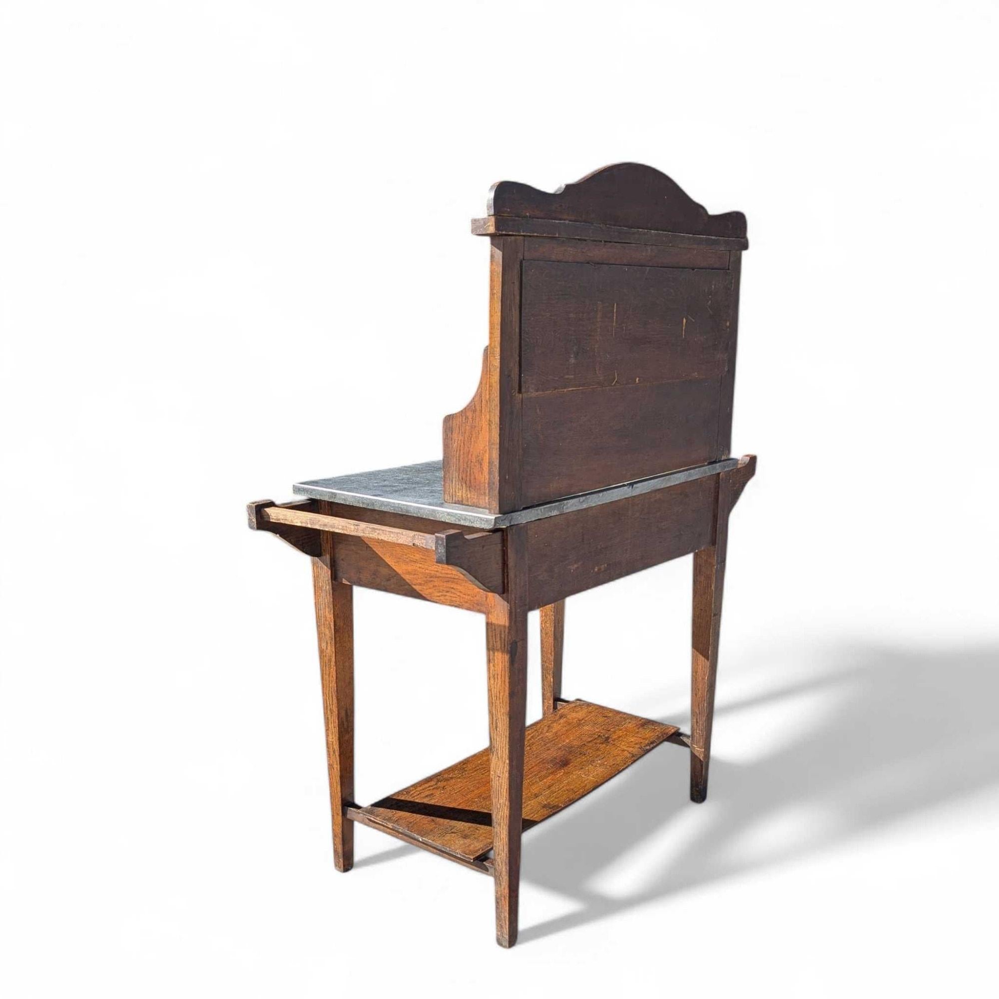 Arts and Crafts Oak Washstand with Green Tile Backsplash and Stone Top, c. 1900s For Sale 9