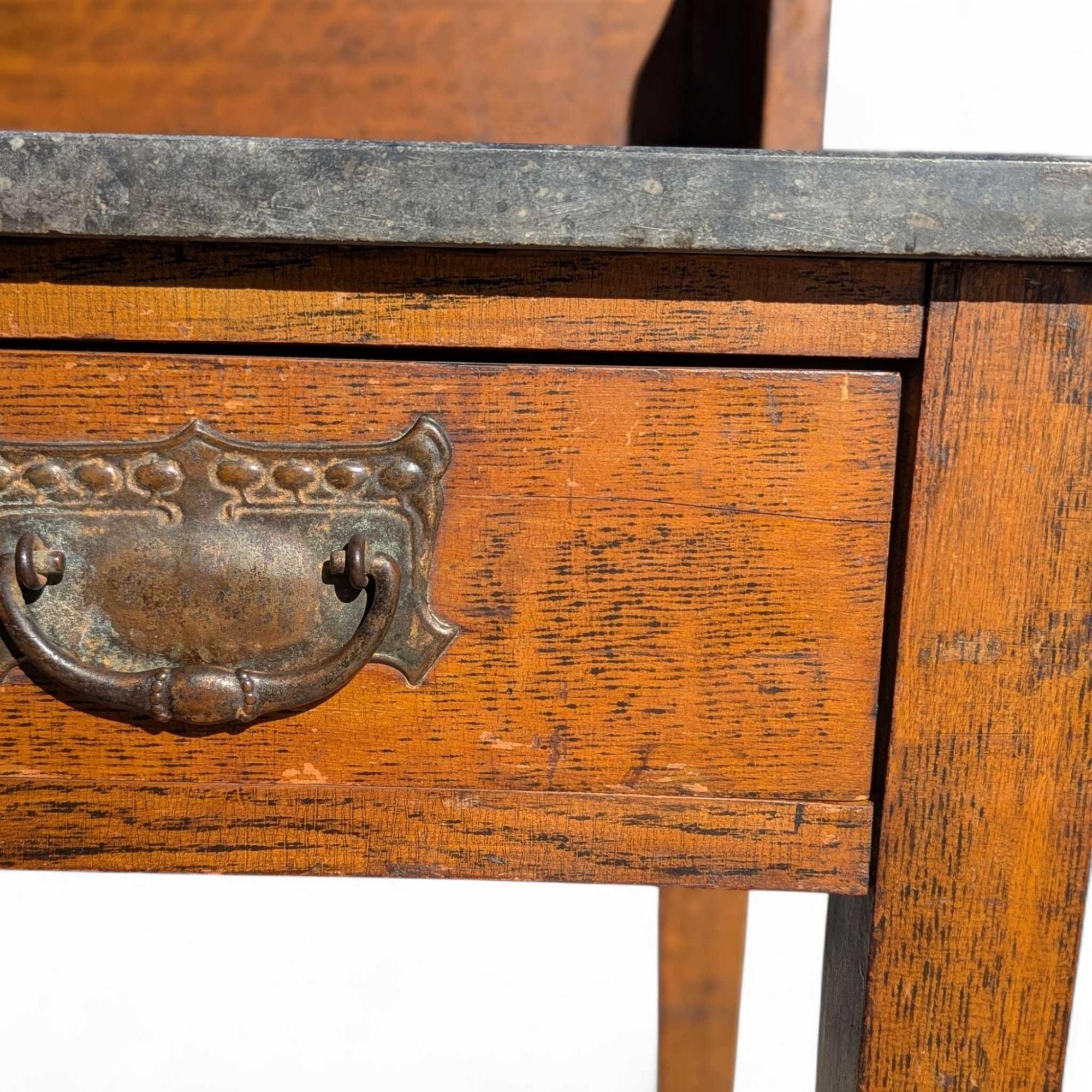 Arts and Crafts Oak Washstand with Green Tile Backsplash and Stone Top, c. 1900s For Sale 10