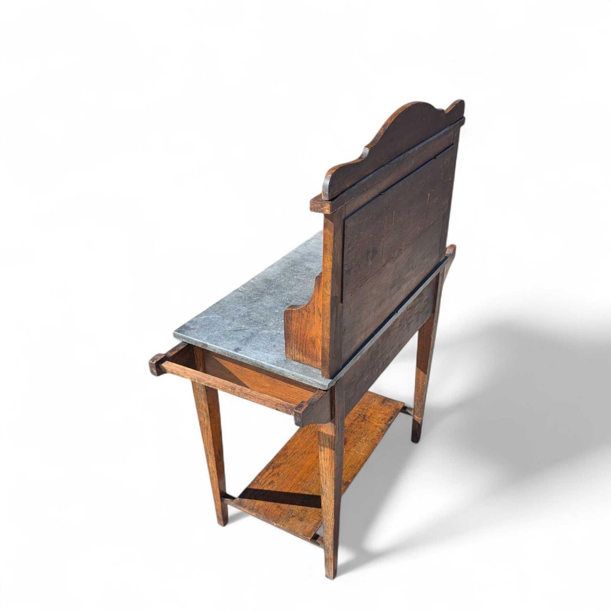 Arts and Crafts Oak Washstand with Green Tile Backsplash and Stone Top, c. 1900s For Sale 12