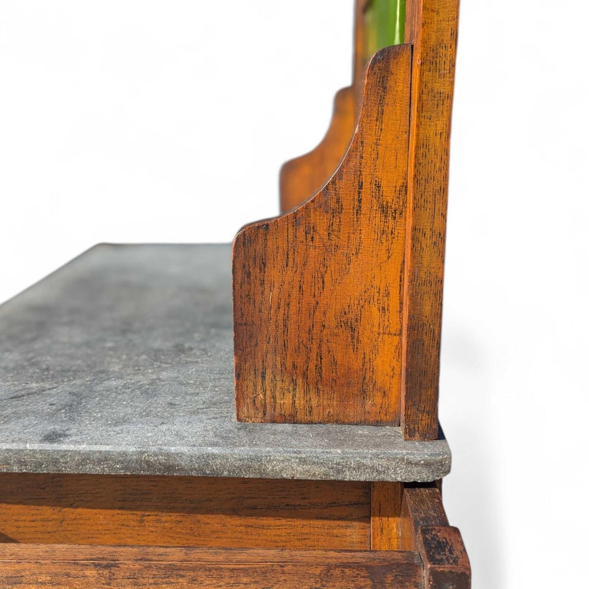 Arts and Crafts Oak Washstand with Green Tile Backsplash and Stone Top, c. 1900s For Sale 2