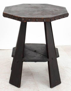 Arts and Crafts Octagonal Leather Top Accent Table