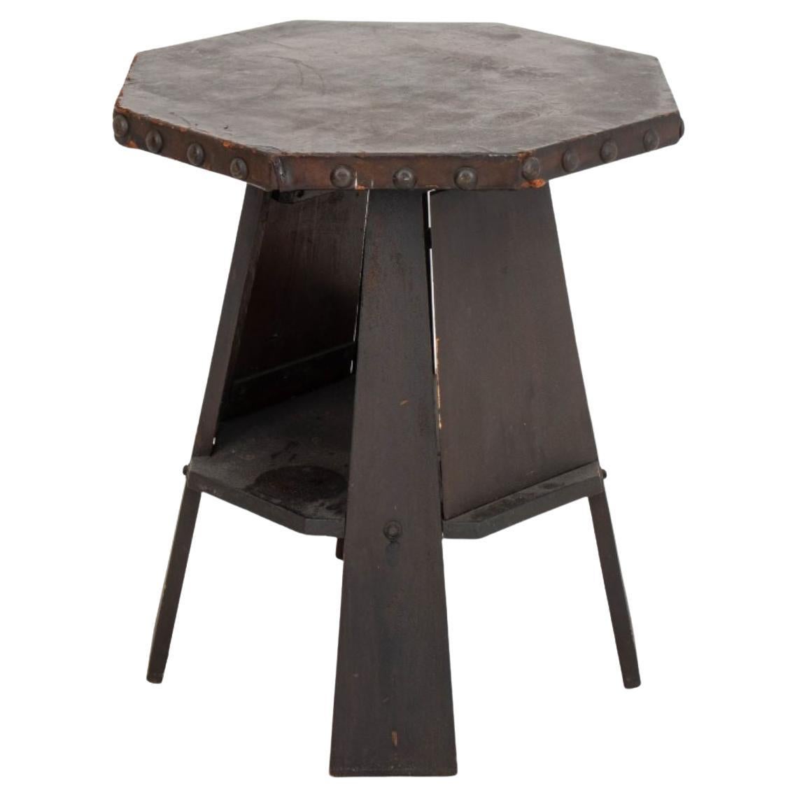 Arts and Crafts Octagonal Leather Top Accent Table