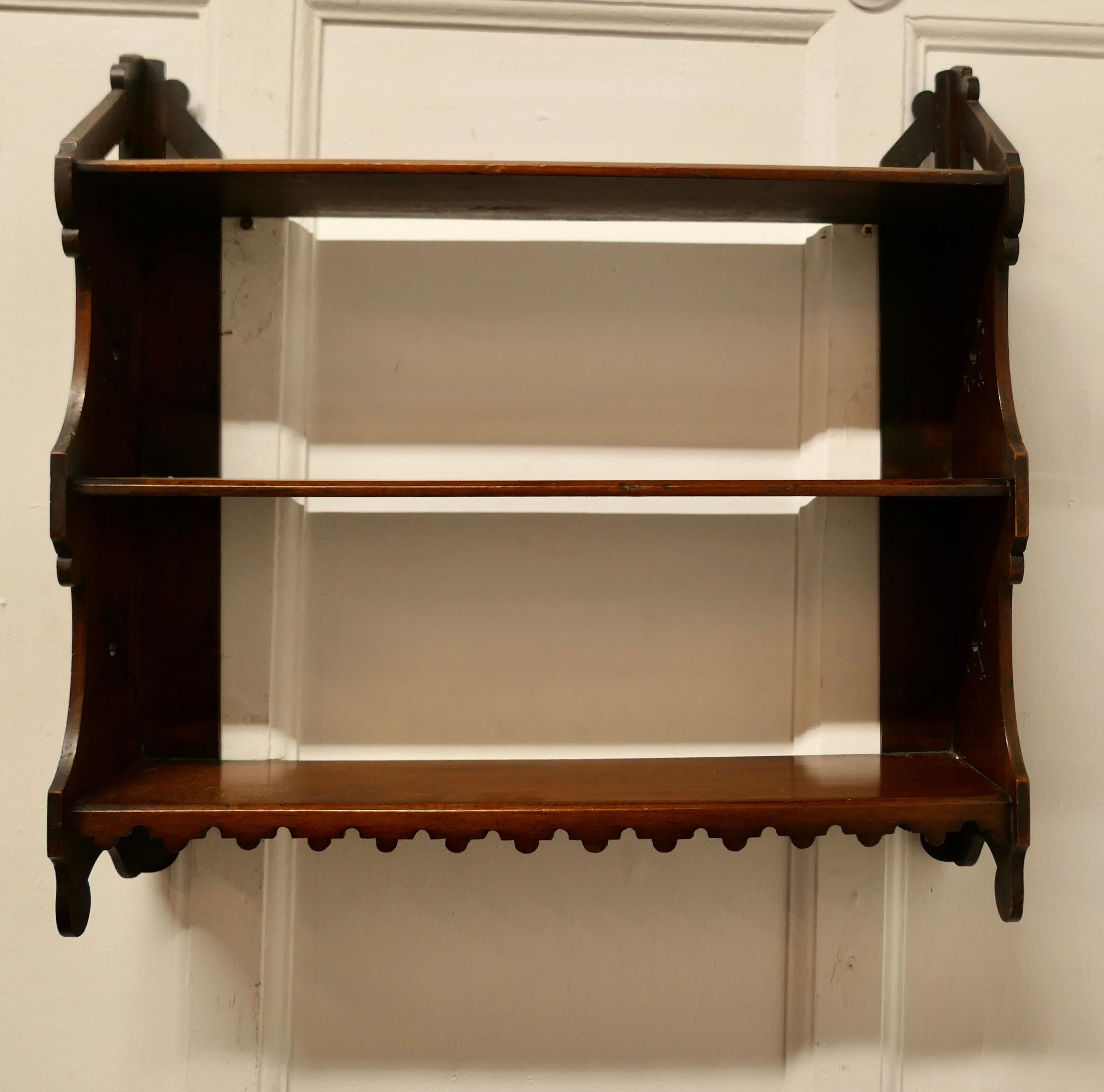 Late 19th Century Arts and Crafts Open Front Wallhanging Walnut Bookshelf    For Sale