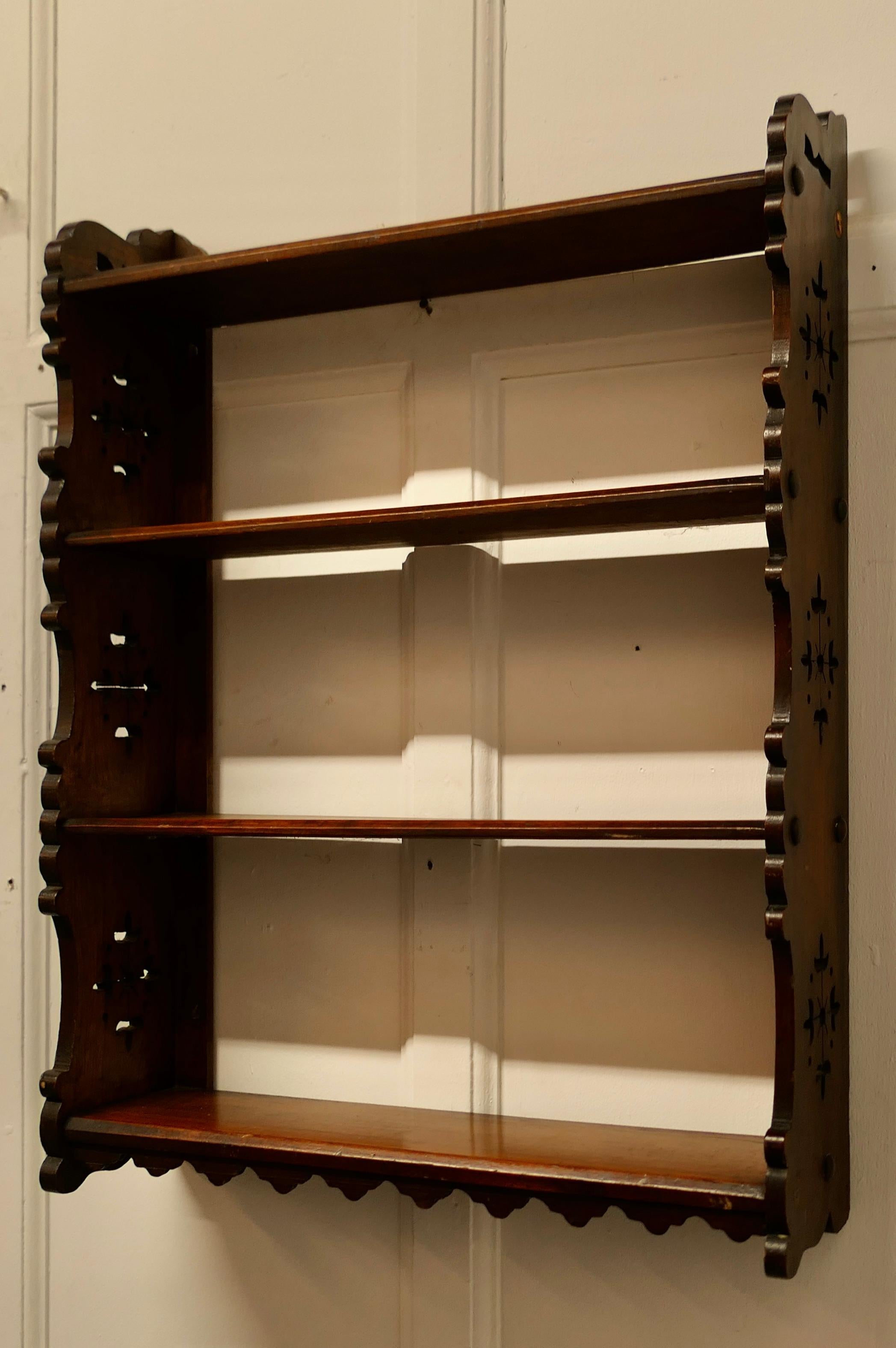 Arts and Crafts Open Front Wallhanging Walnut Bookshelf 1