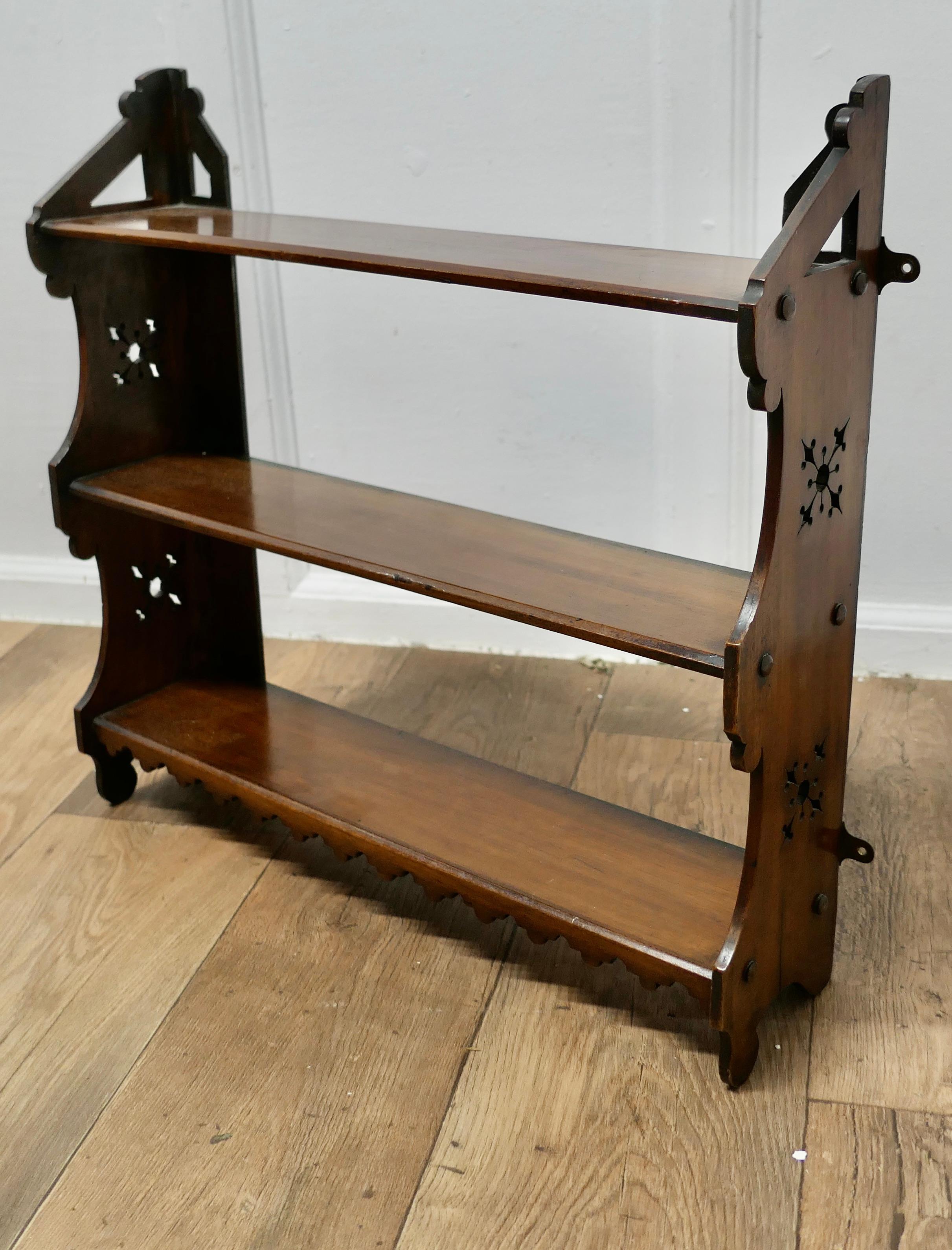 Arts and Crafts Open Front Wallhanging Walnut Bookshelf    For Sale 2