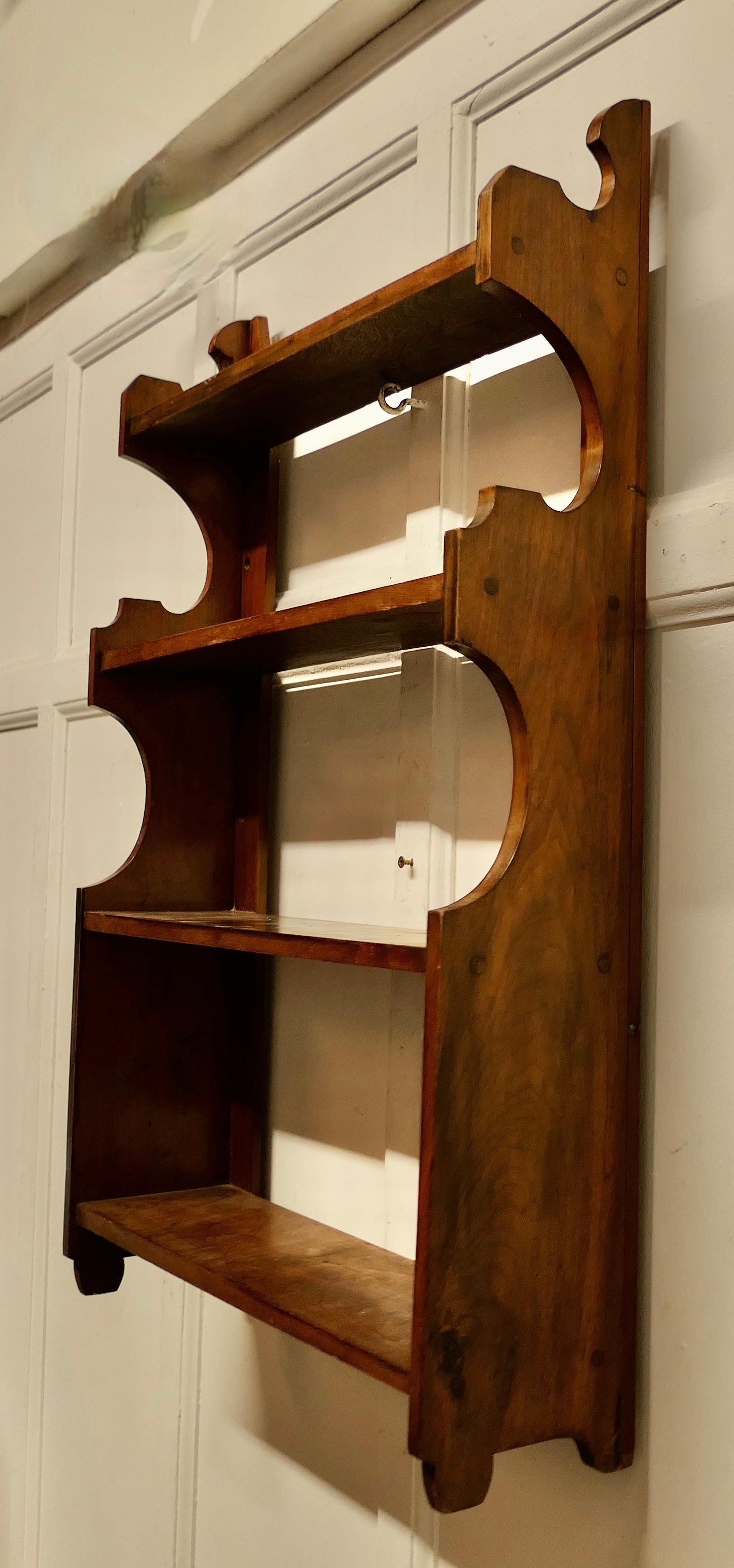 Arts and Crafts Open Front Wallhanging Walnut Bookshelf 3