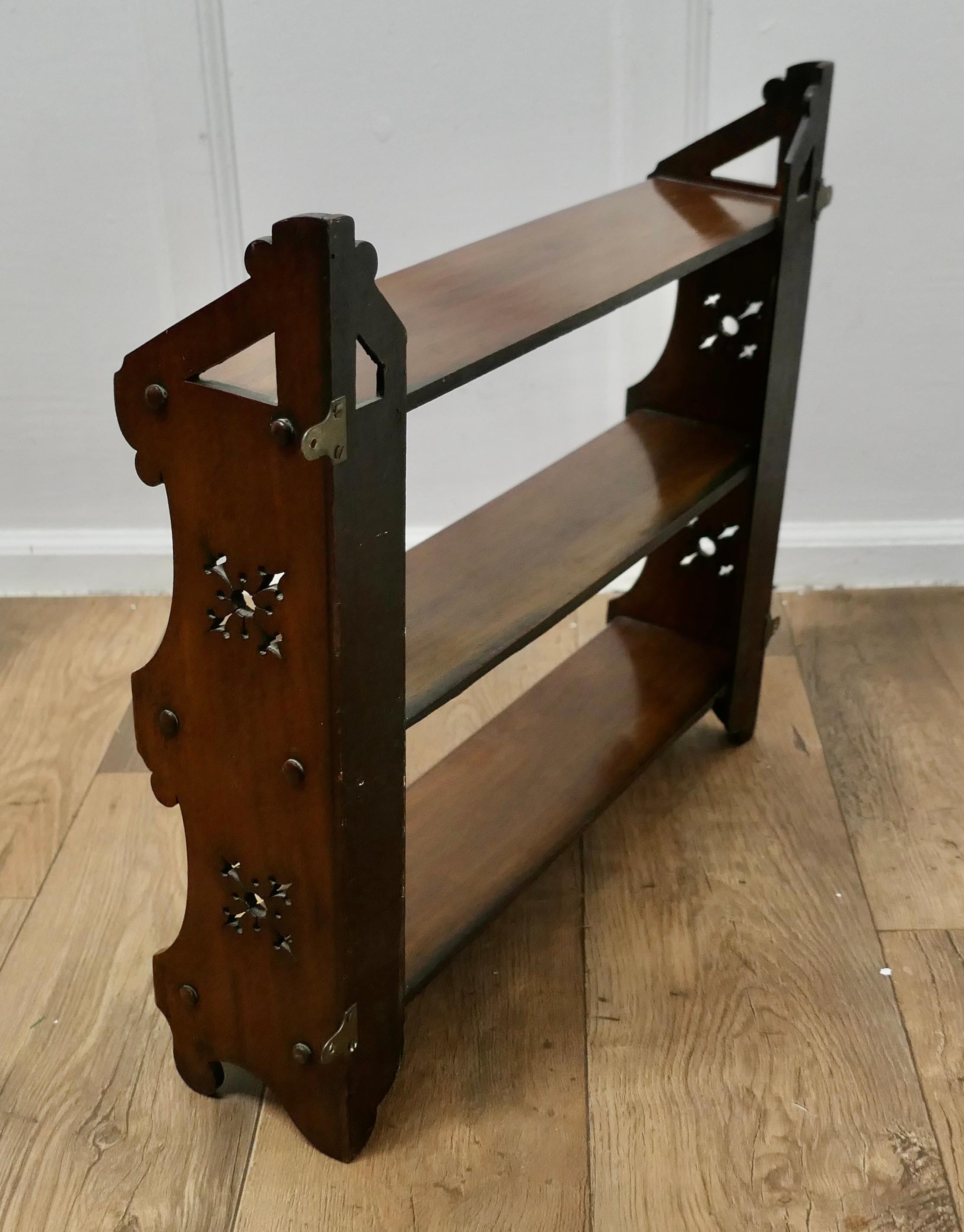Arts and Crafts Open Front Wallhanging Walnut Bookshelf 3
