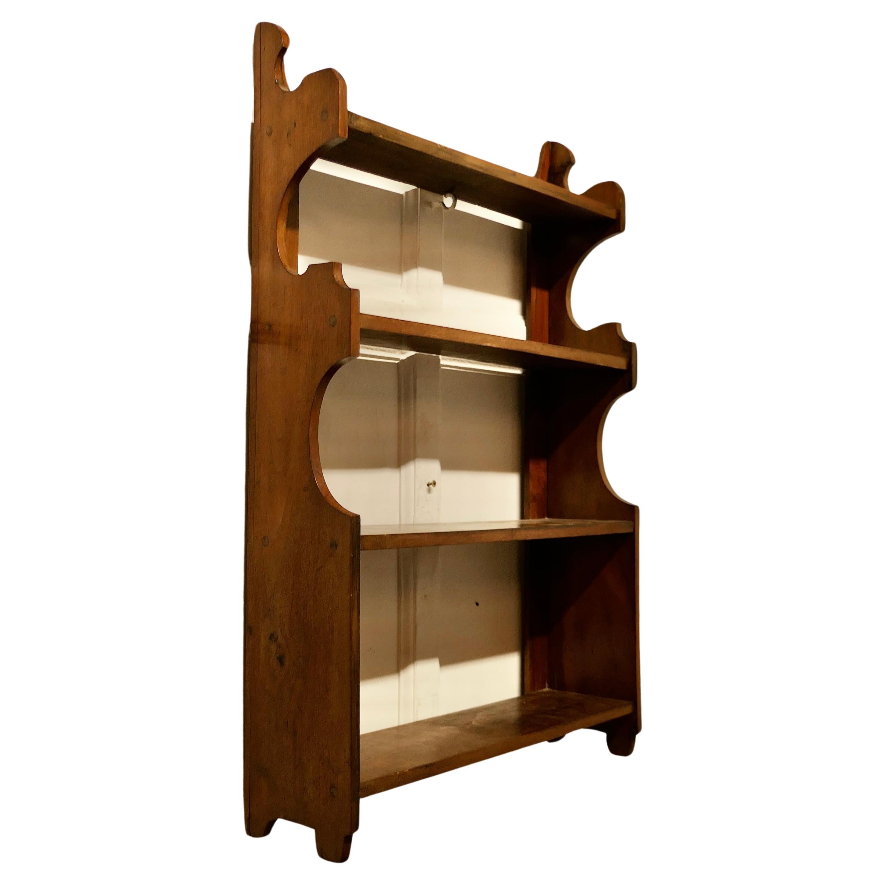Arts and Crafts Open Front Wallhanging Walnut Bookshelf   