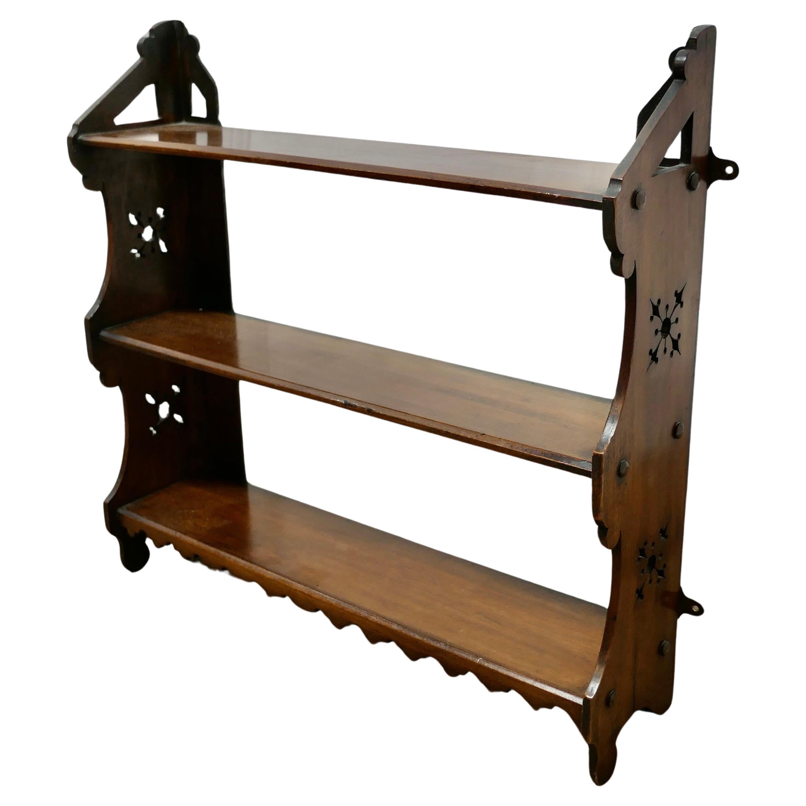 Arts and Crafts Open Front Wallhanging Walnut Bookshelf    For Sale