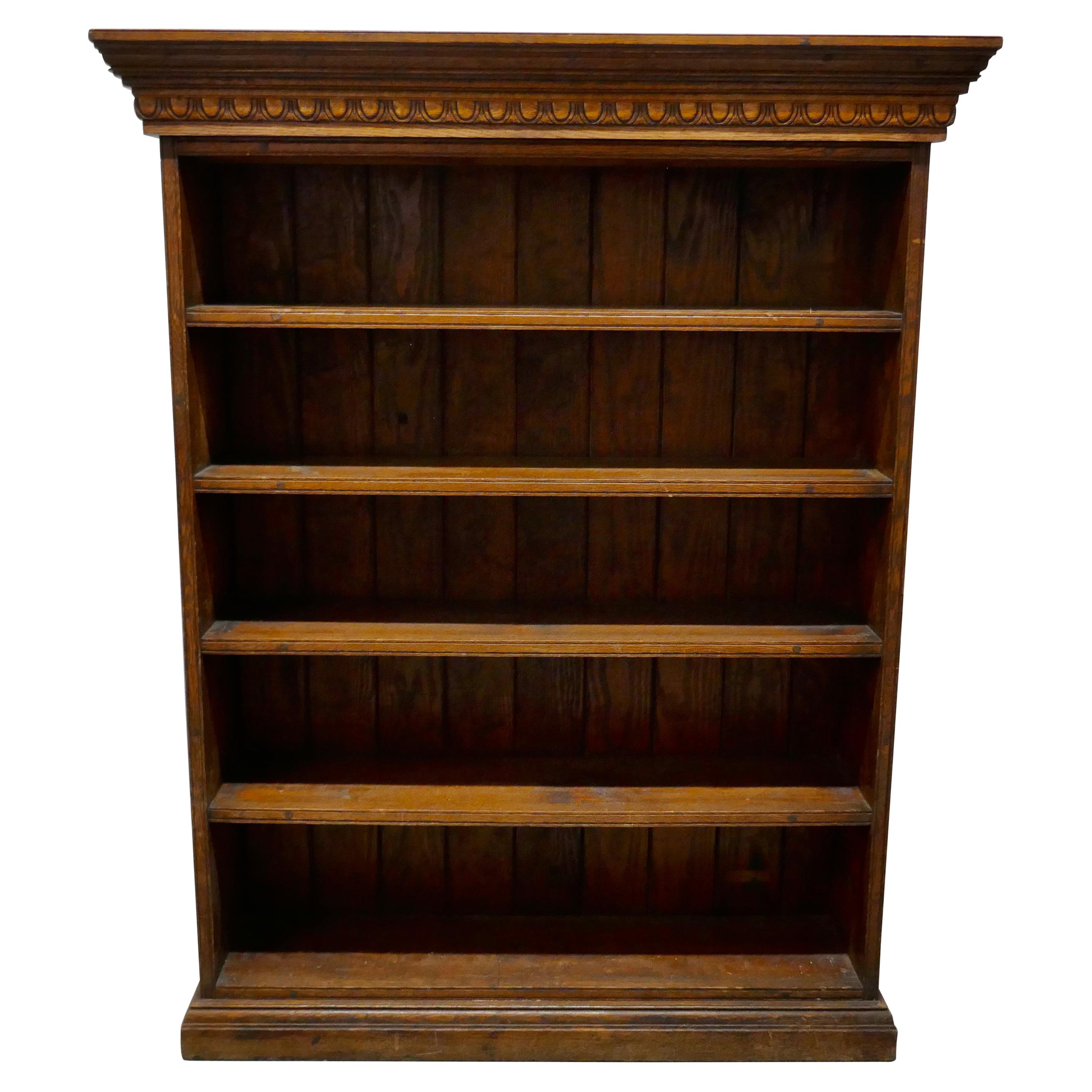 Arts and Crafts Open Oak Bookcase with Secret Compartment