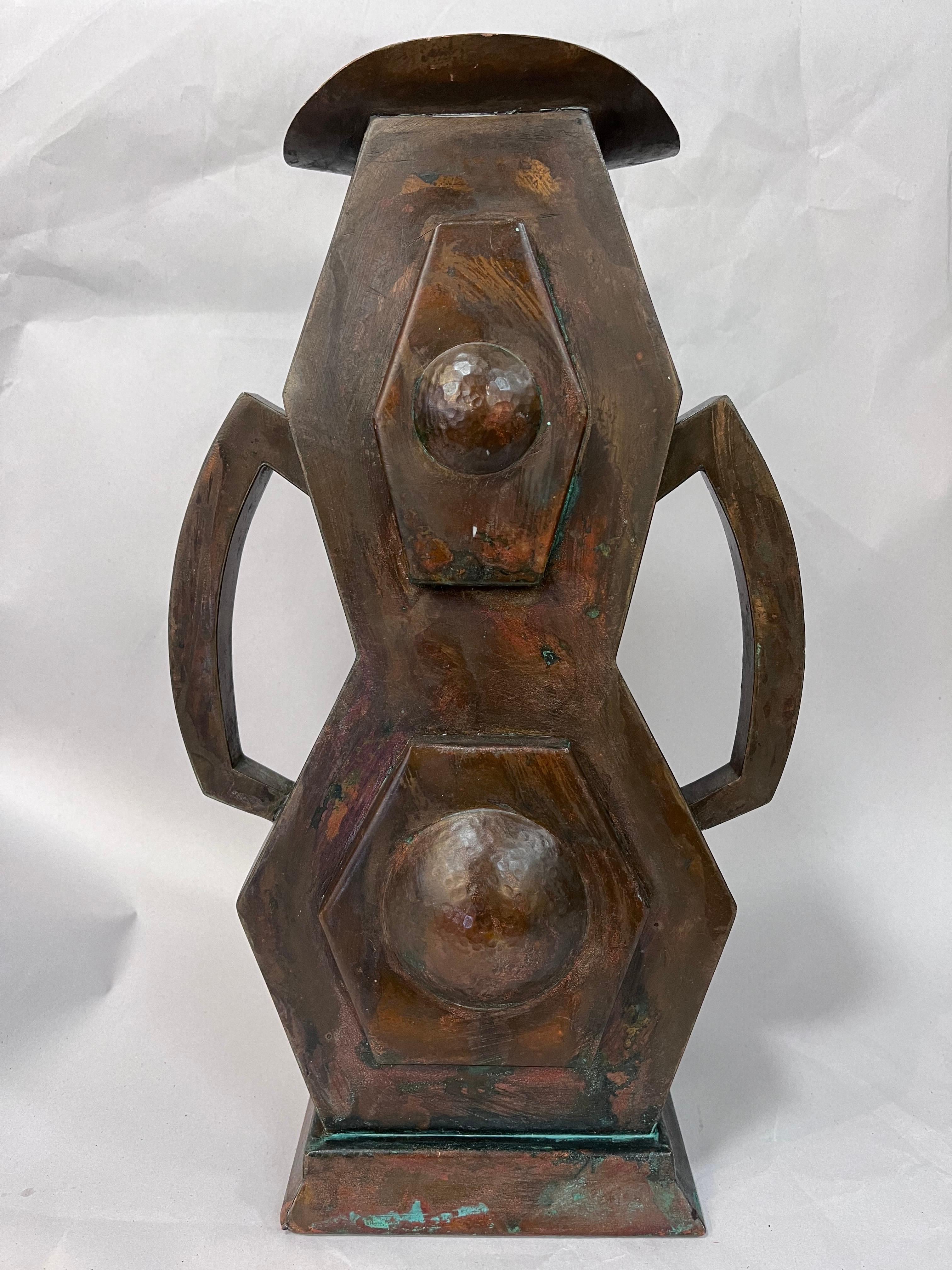 Jugendstil Arts and Crafts or Jugendstihl Style Copper Vase Hammered Surface Double Handles