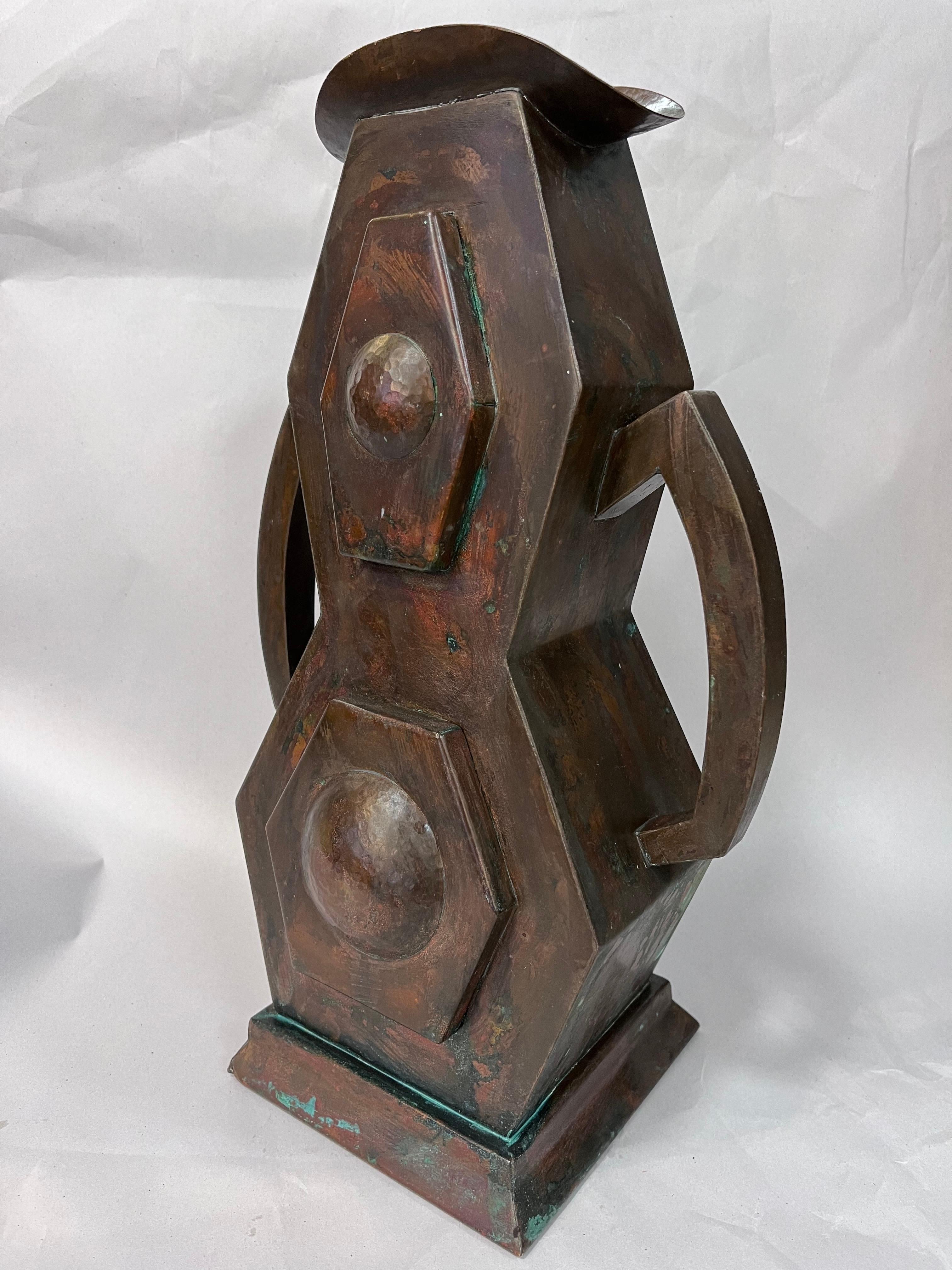 German Arts and Crafts or Jugendstihl Style Copper Vase Hammered Surface Double Handles