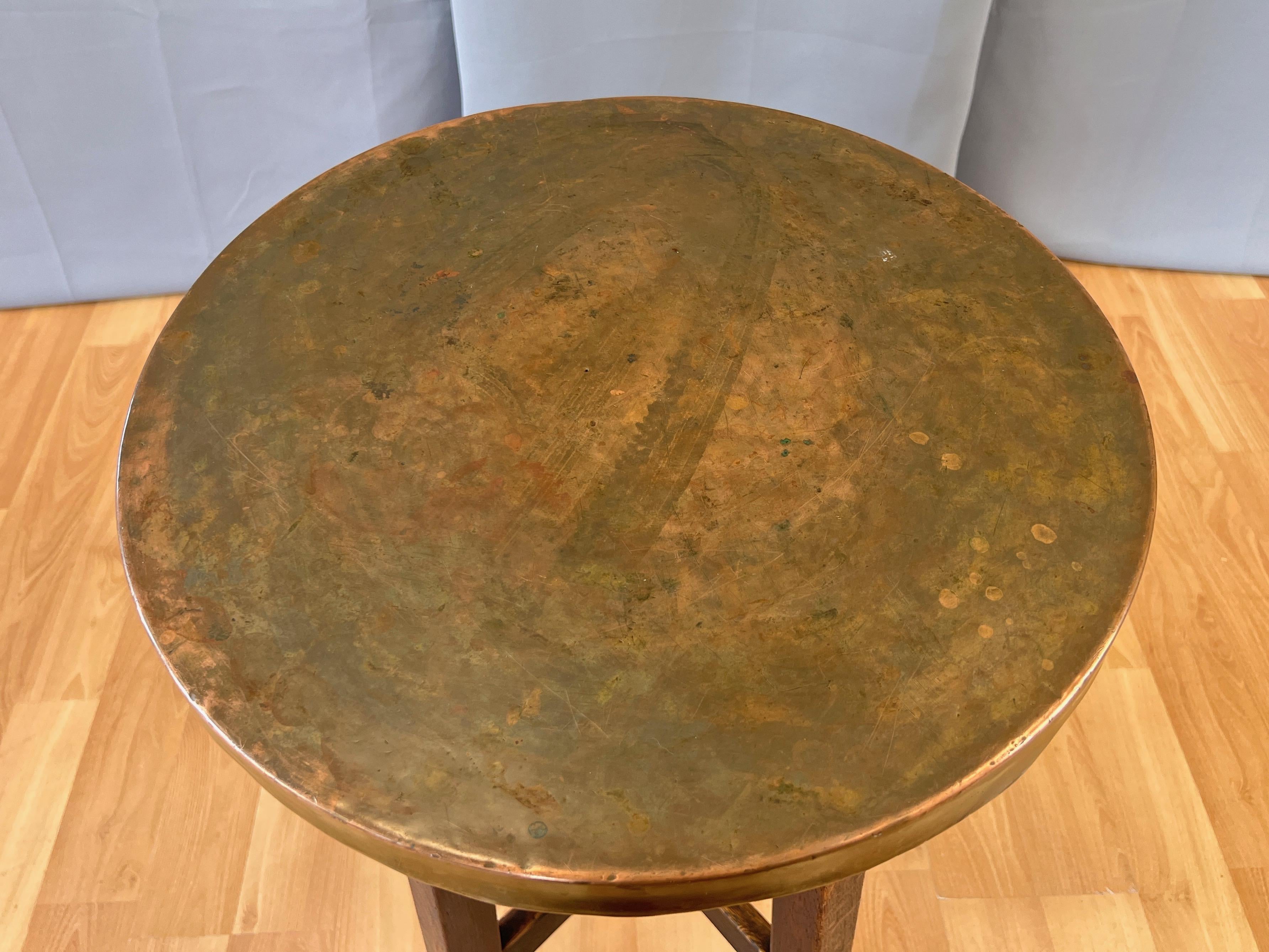 Arts and Crafts or Mission Copper-Top Oak Side Table or Plant Stand, circa 1920 For Sale 6