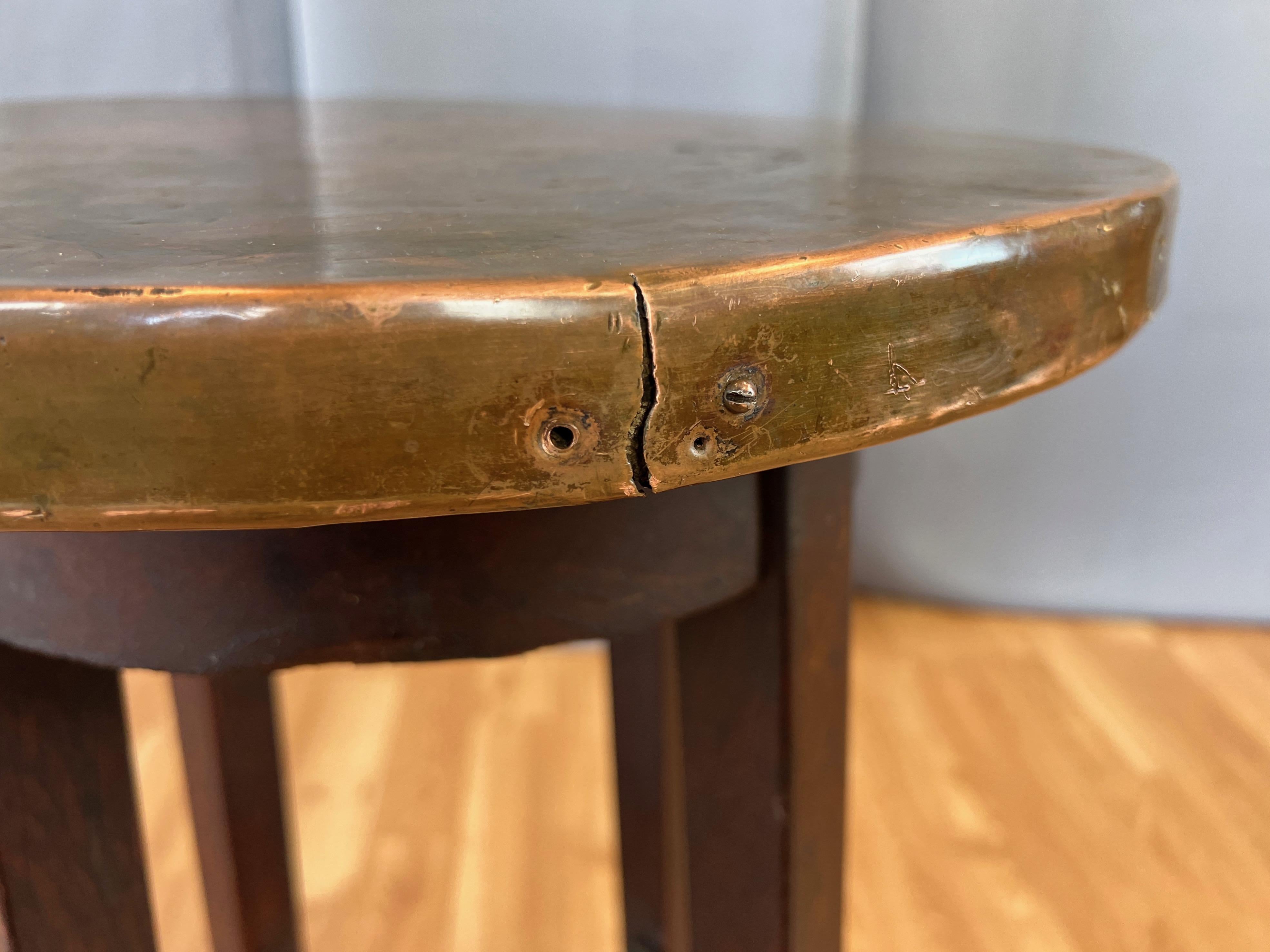Arts and Crafts or Mission Copper-Top Oak Side Table or Plant Stand, circa 1920 For Sale 8