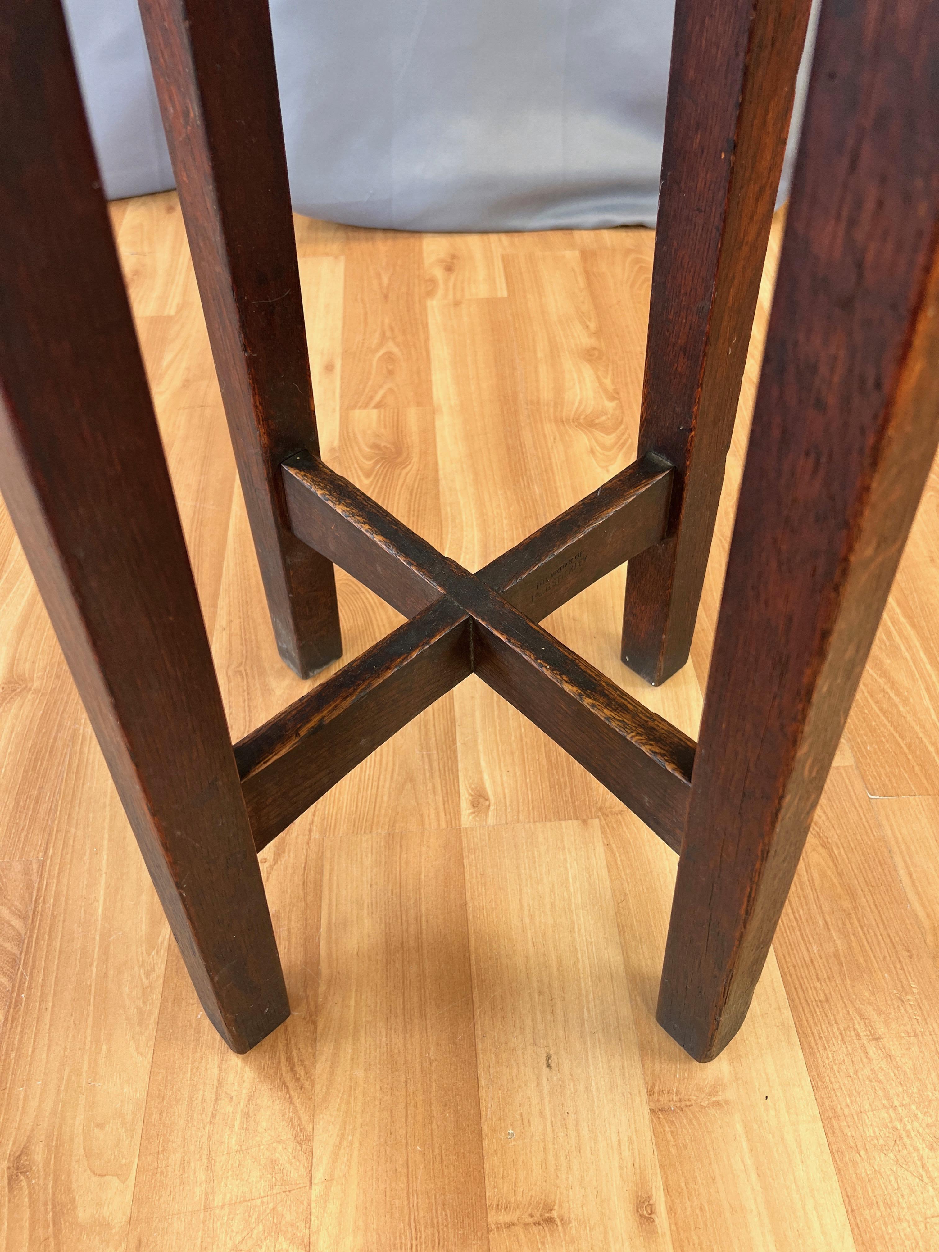 Arts and Crafts or Mission Copper-Top Oak Side Table or Plant Stand, circa 1920 For Sale 12