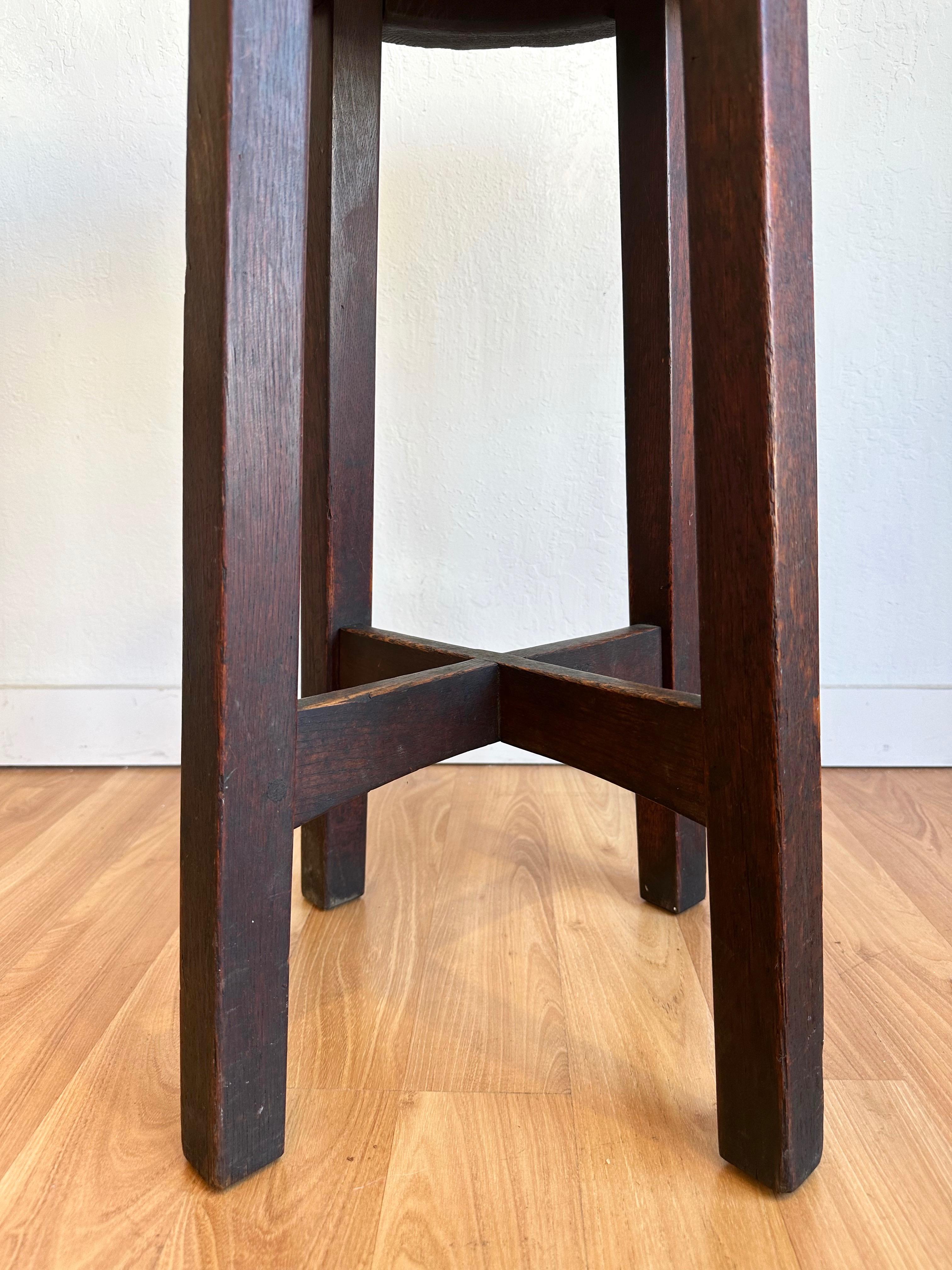 Arts and Crafts or Mission Copper-Top Oak Side Table or Plant Stand, circa 1920 For Sale 1