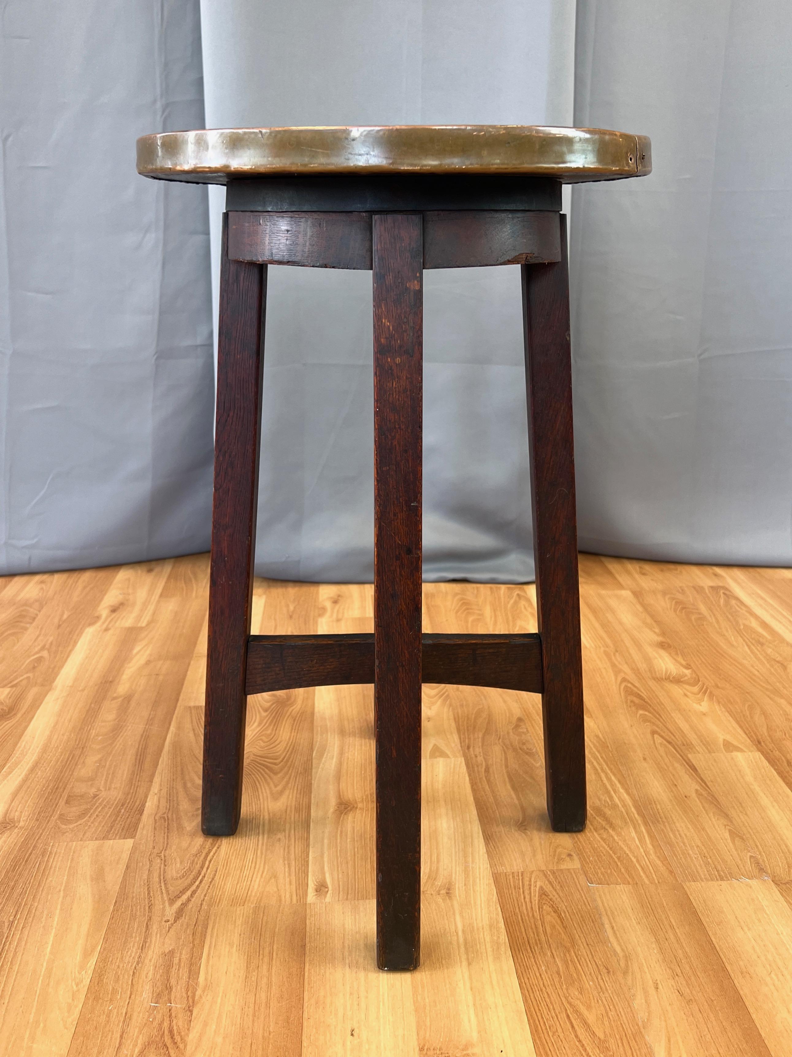 Arts and Crafts or Mission Copper-Top Oak Side Table or Plant Stand, circa 1920 For Sale 3