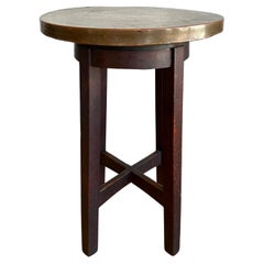 Antique Arts and Crafts or Mission Copper-Top Oak Side Table or Plant Stand, circa 1920
