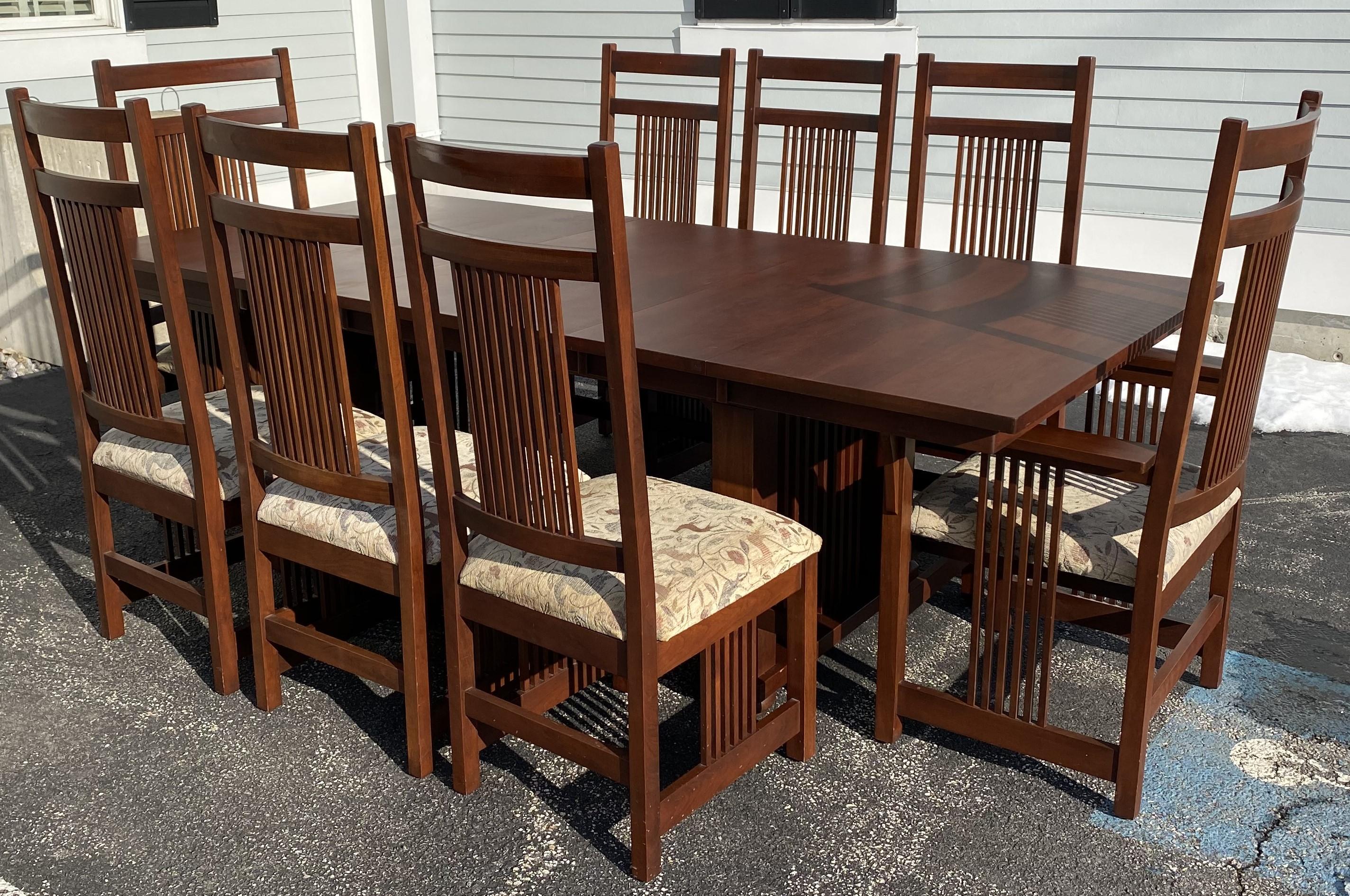 American Arts and Crafts or Mission Style Cherry Dining Set, Table with Eight Chairs