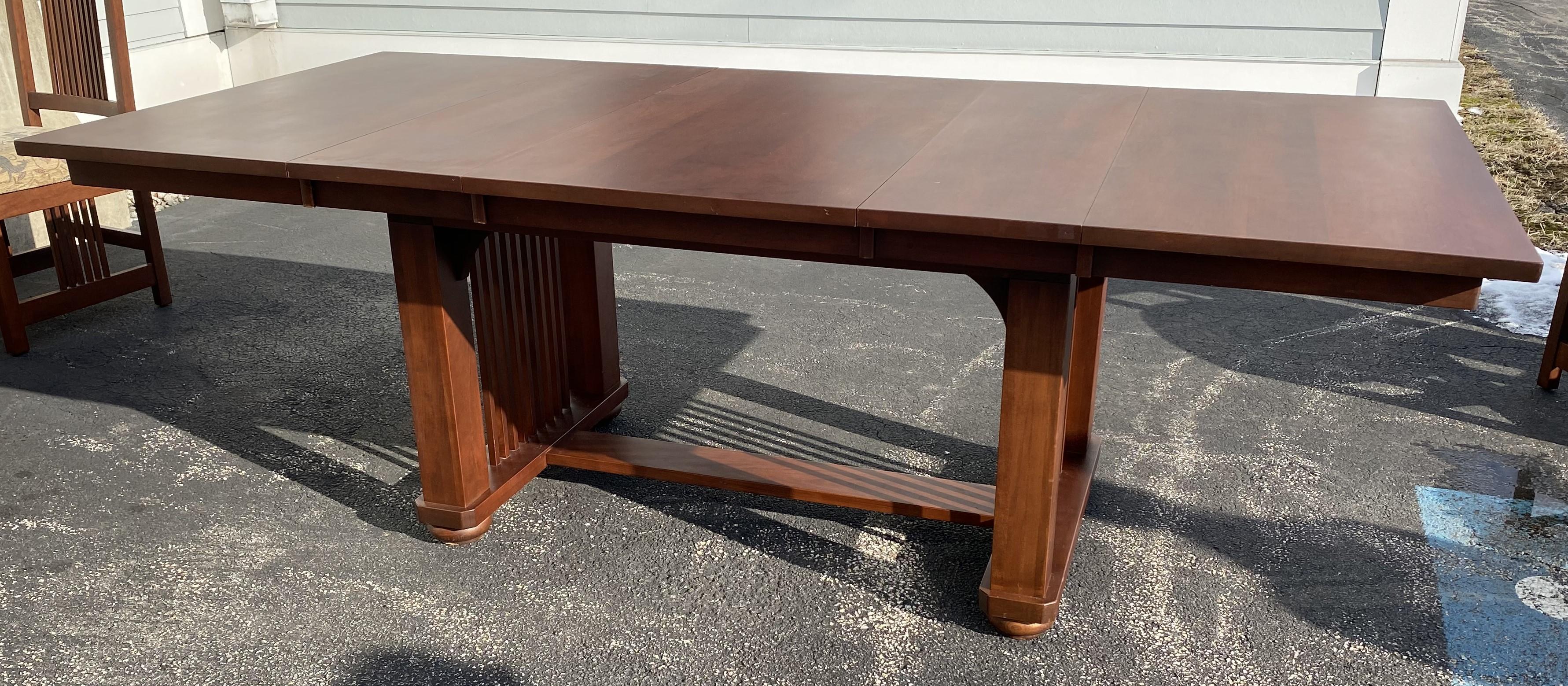 Hand-Carved Arts and Crafts or Mission Style Cherry Dining Set, Table with Eight Chairs