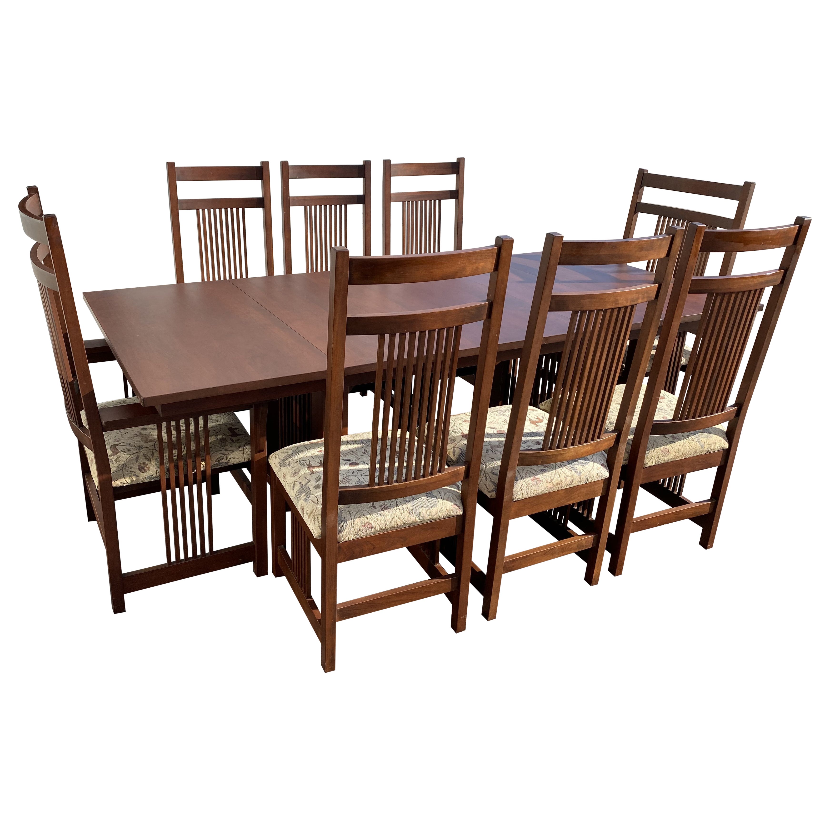 Arts and Crafts or Mission Style Cherry Dining Set, Table with Eight Chairs