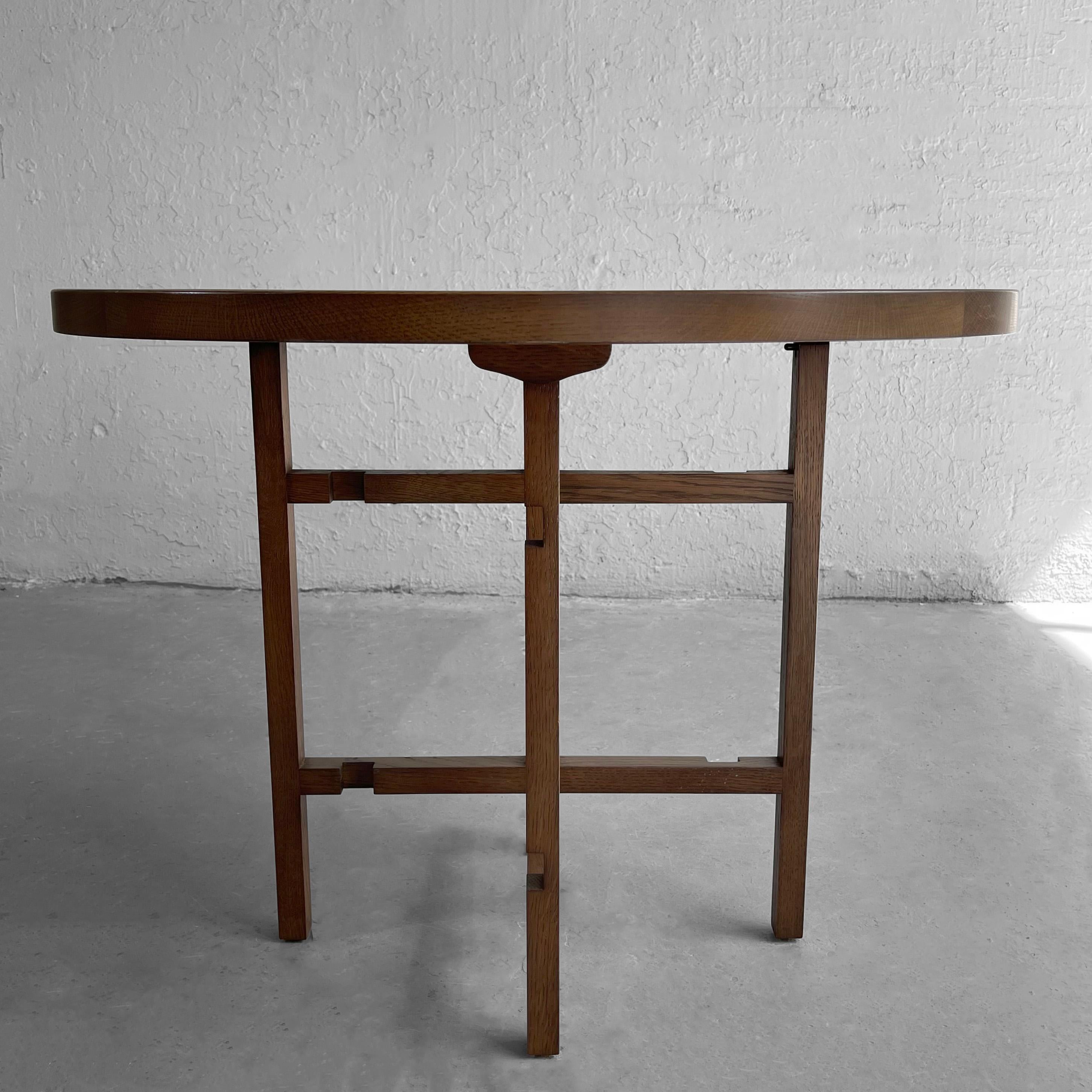 Arts And Crafts Oval Walnut Side Table For Sale 1